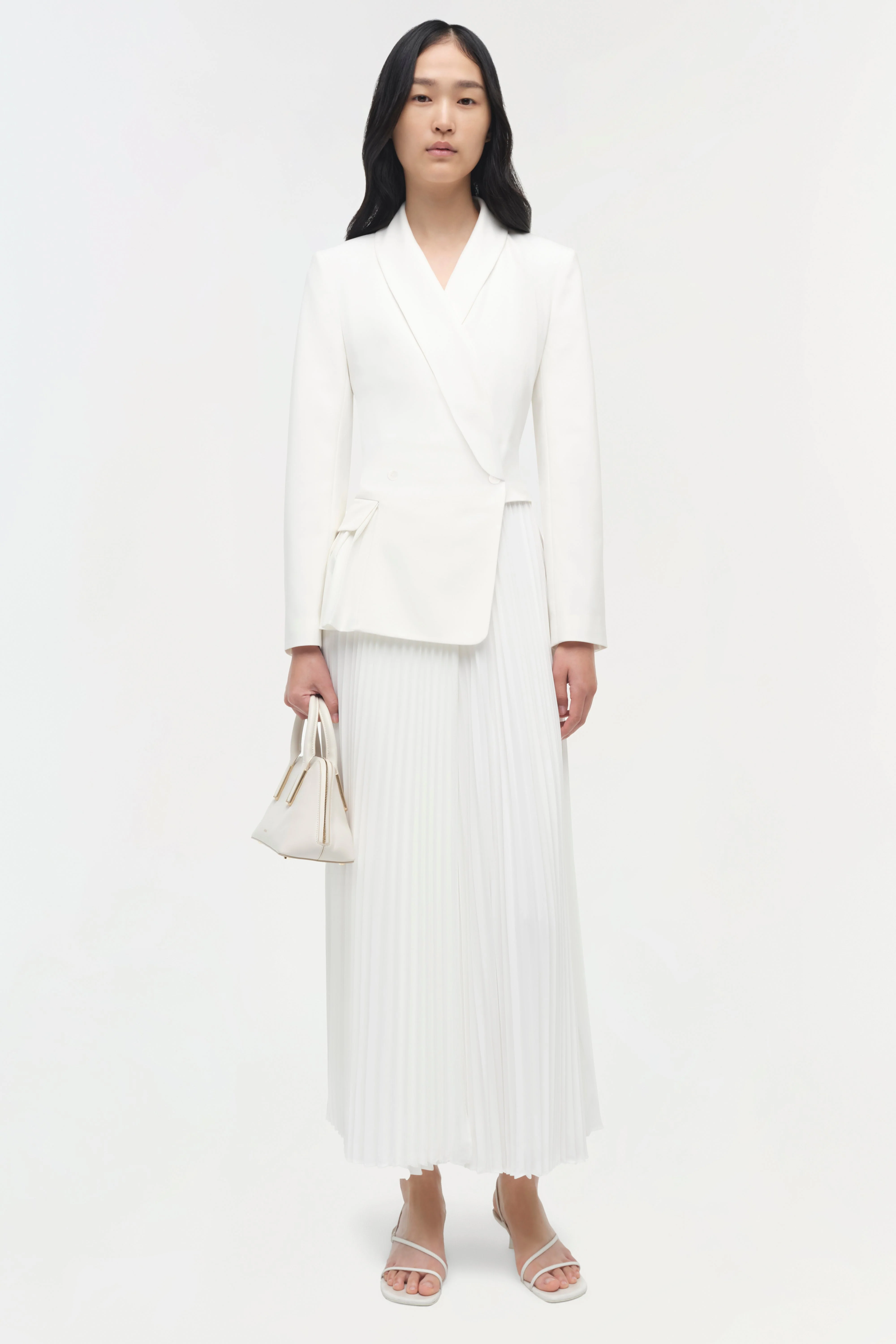 Womens | Alexandra Pleated Blazer Midi Dress | Cream - Image 2