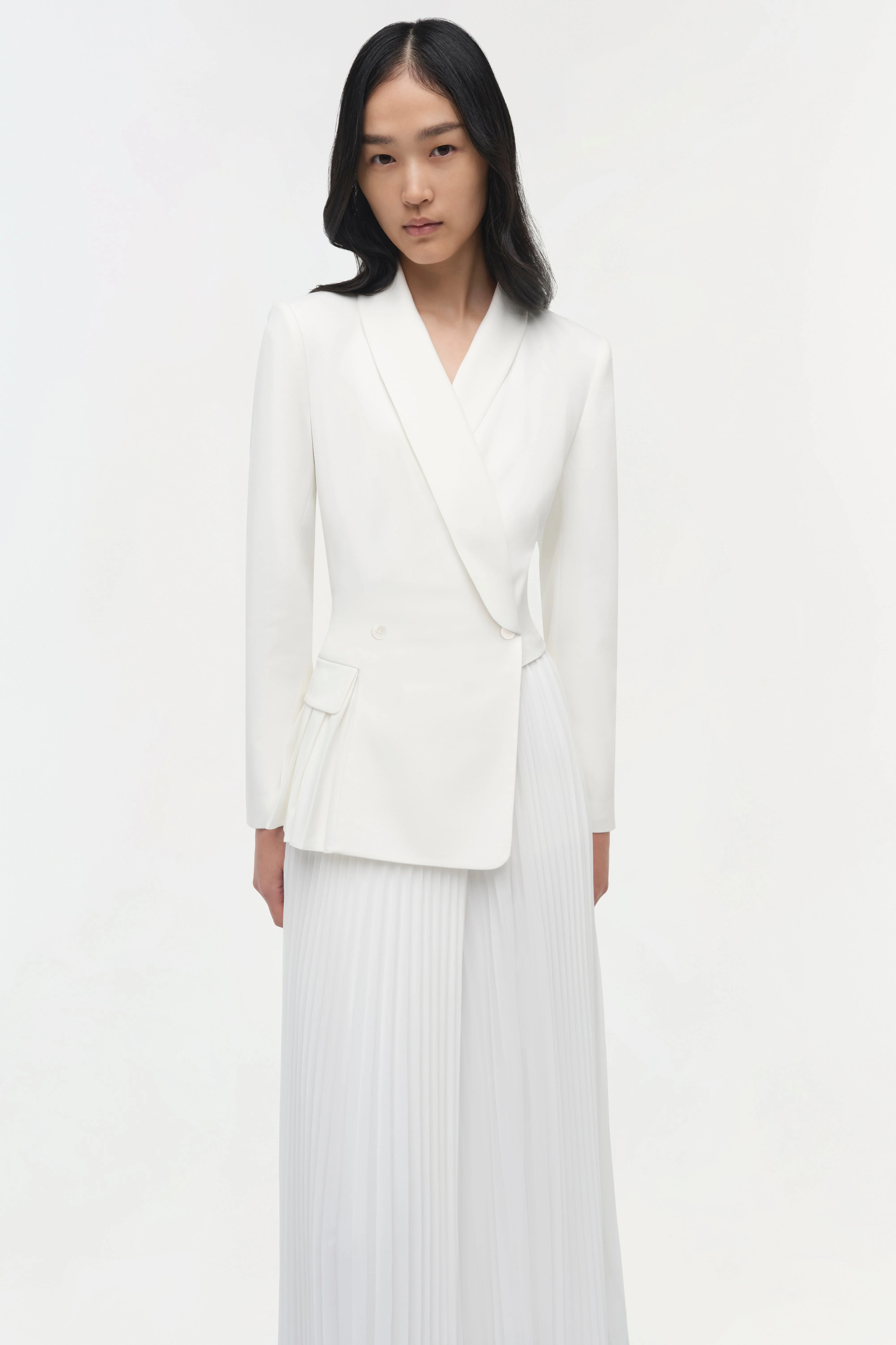 Womens | Alexandra Pleated Blazer Midi Dress | Cream - Image 3