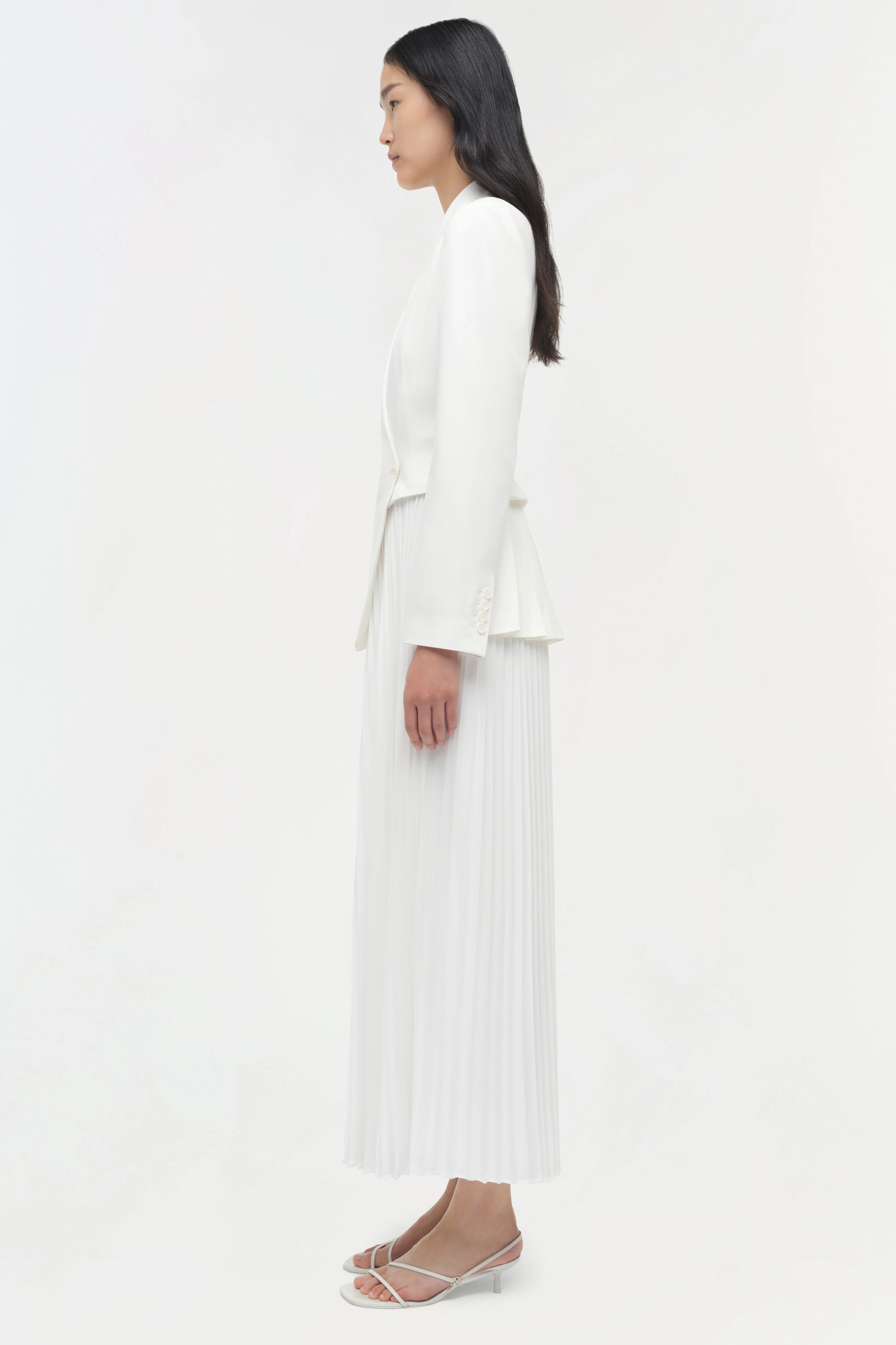 Womens | Alexandra Pleated Blazer Midi Dress | Cream - Image 4
