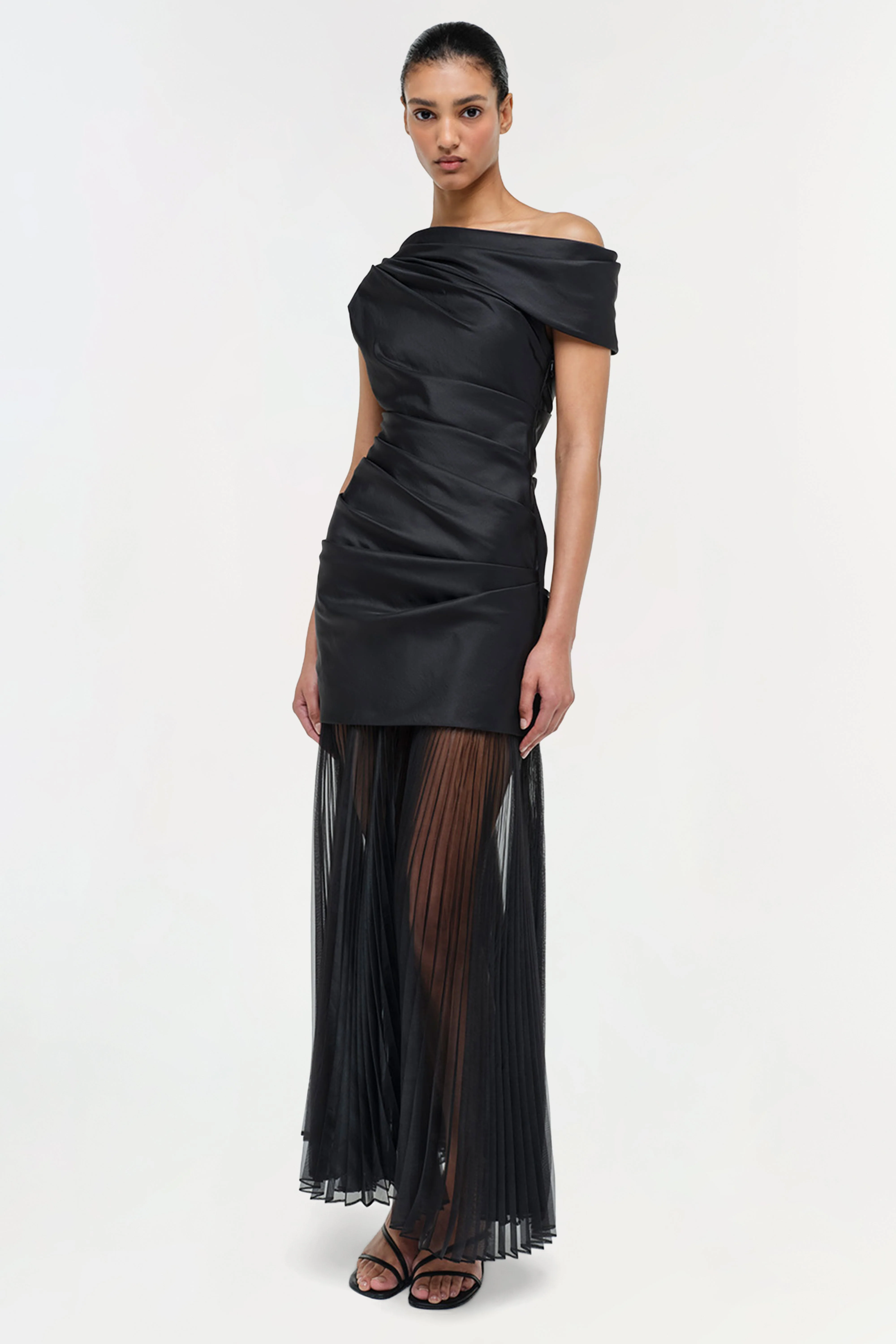 Womens | Ammalie Taffeta Midi Dress | Black - Image 2