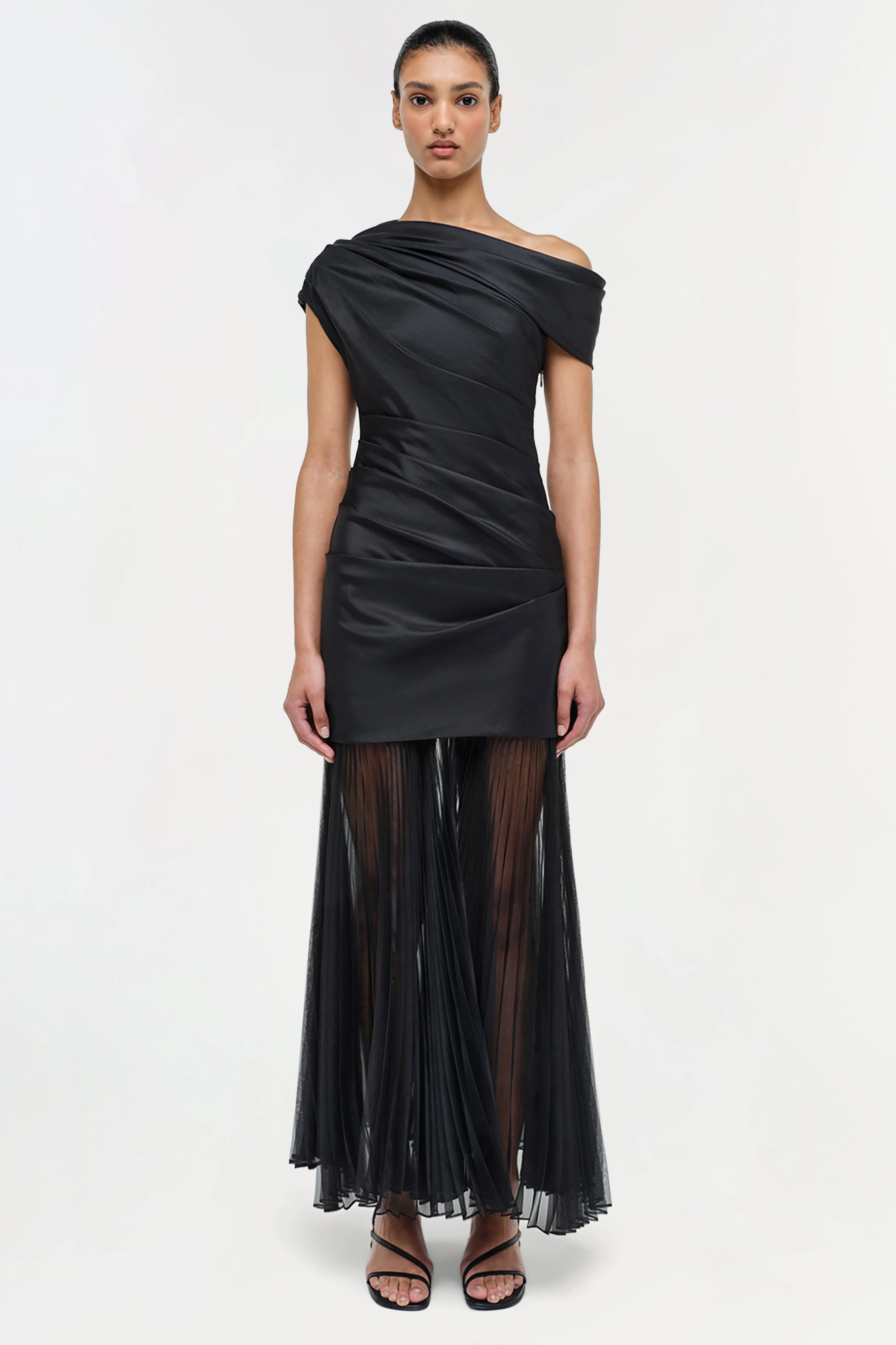 Womens | Ammalie Taffeta Midi Dress | Black - Image 5
