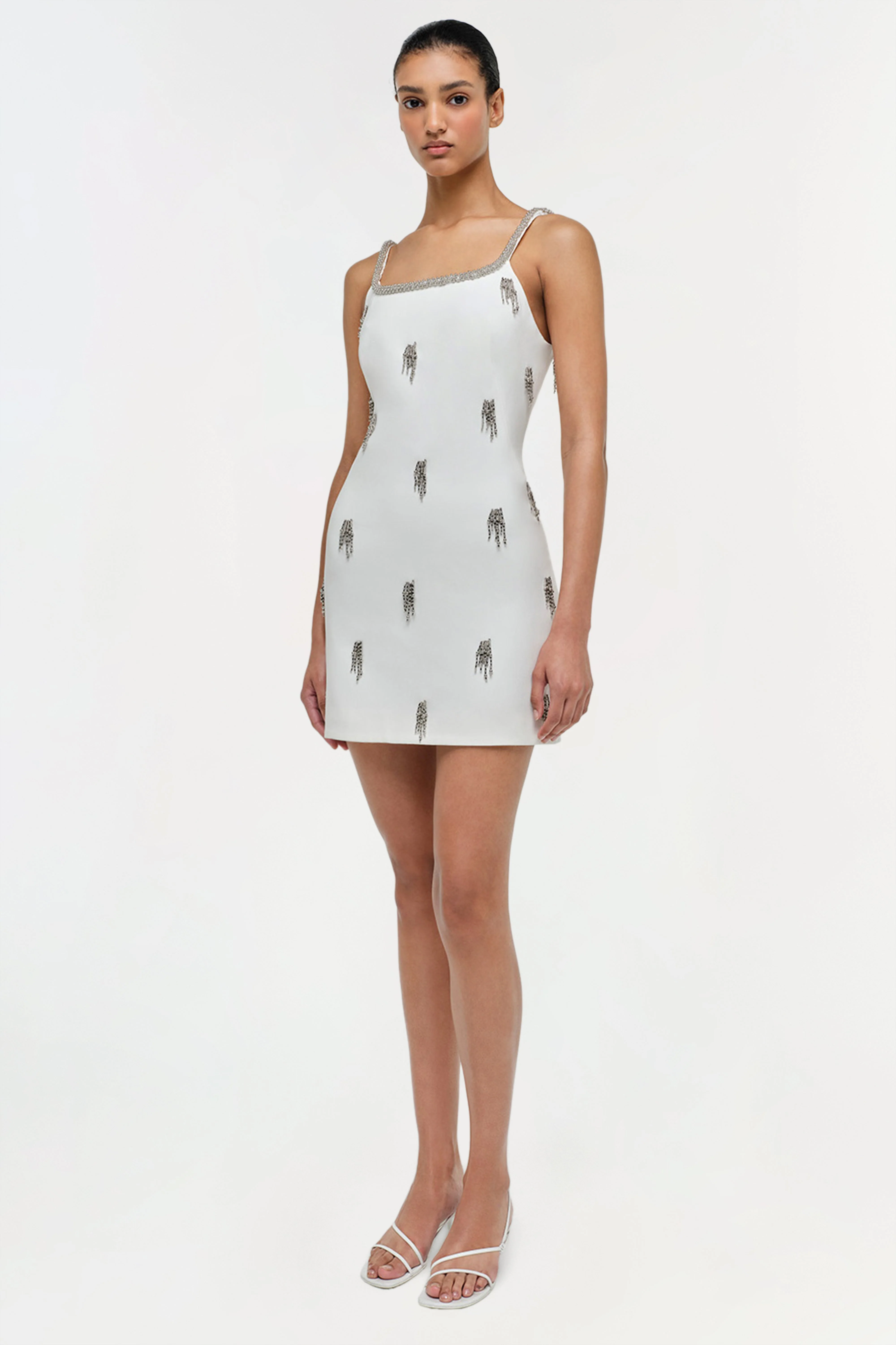 Womens | Amy Embellished Mini Dress | Ivory - Image 2