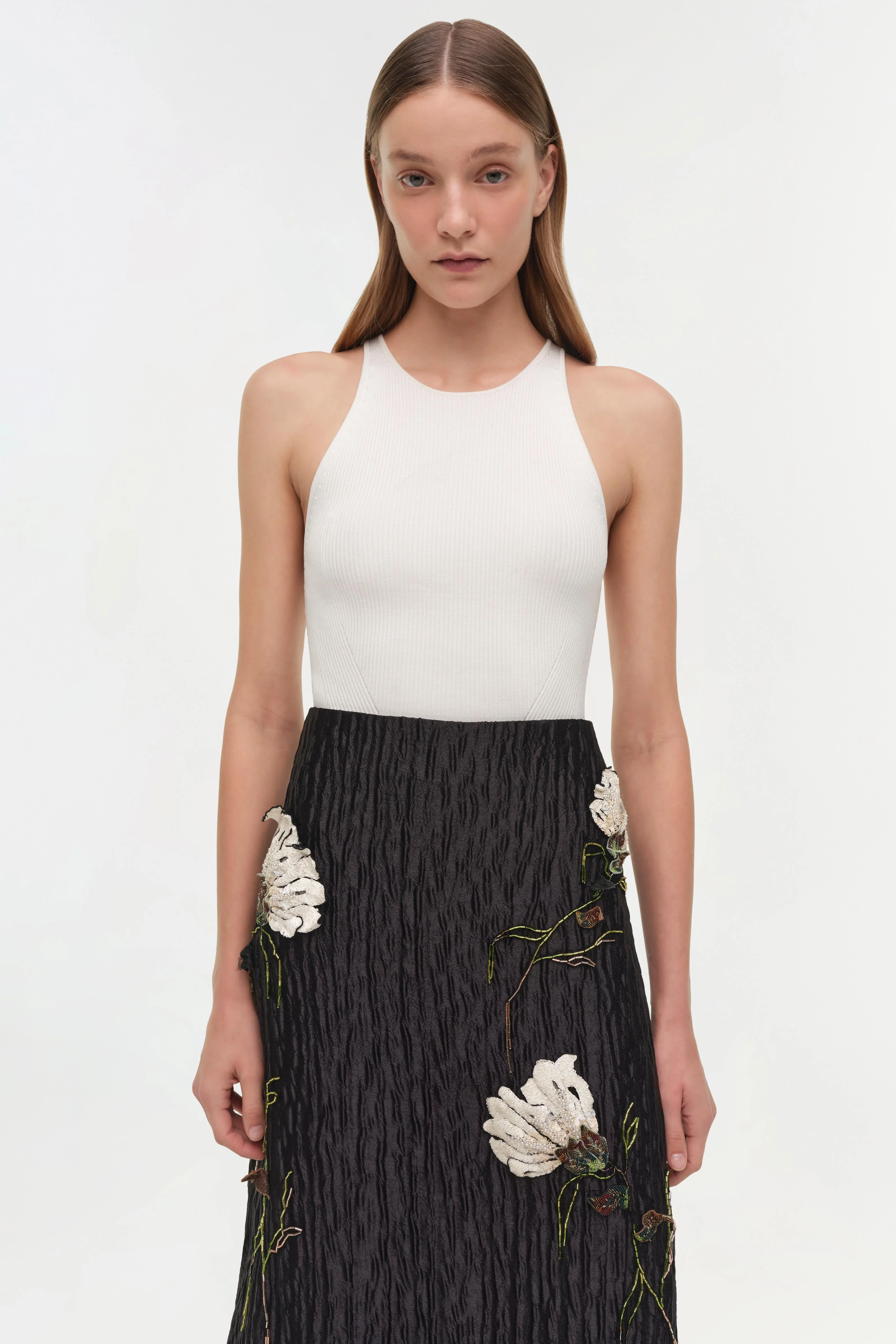 Womens | Arla Floral Jacquard Midi Skirt | Black - Image 3