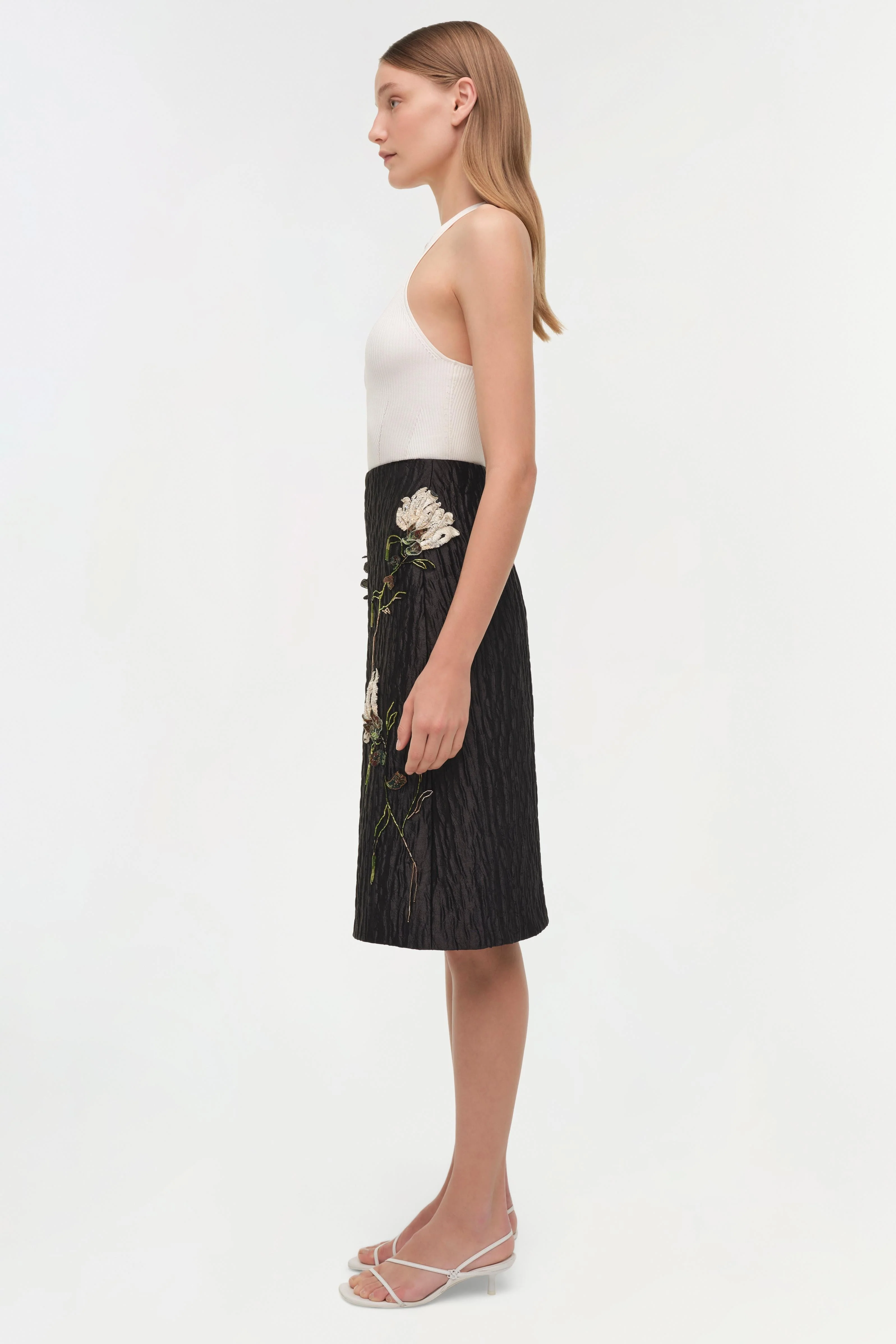 Womens | Arla Floral Jacquard Midi Skirt | Black - Image 4