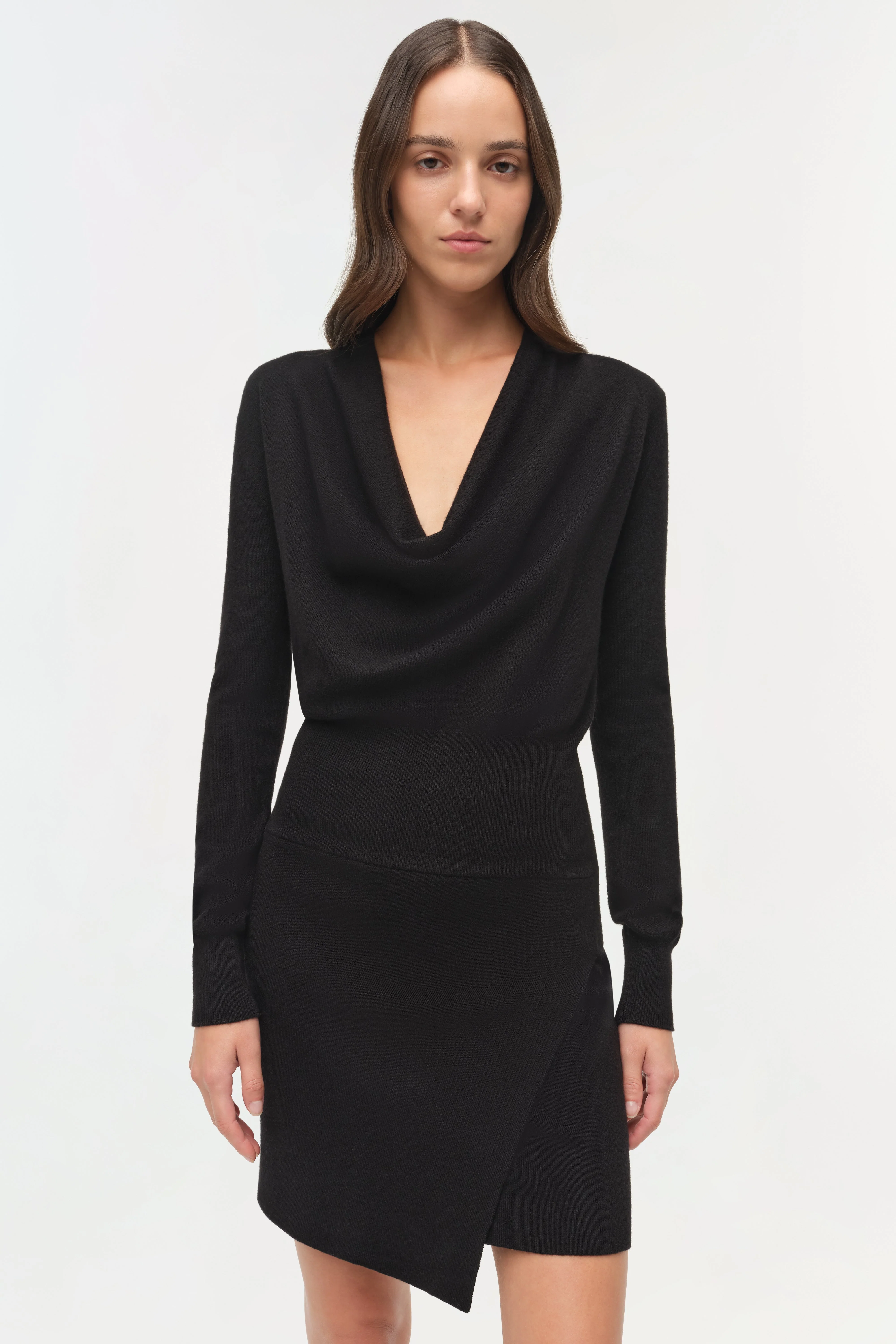 Womens | Aster Draped Wool Mini Dress | Black - Image 3