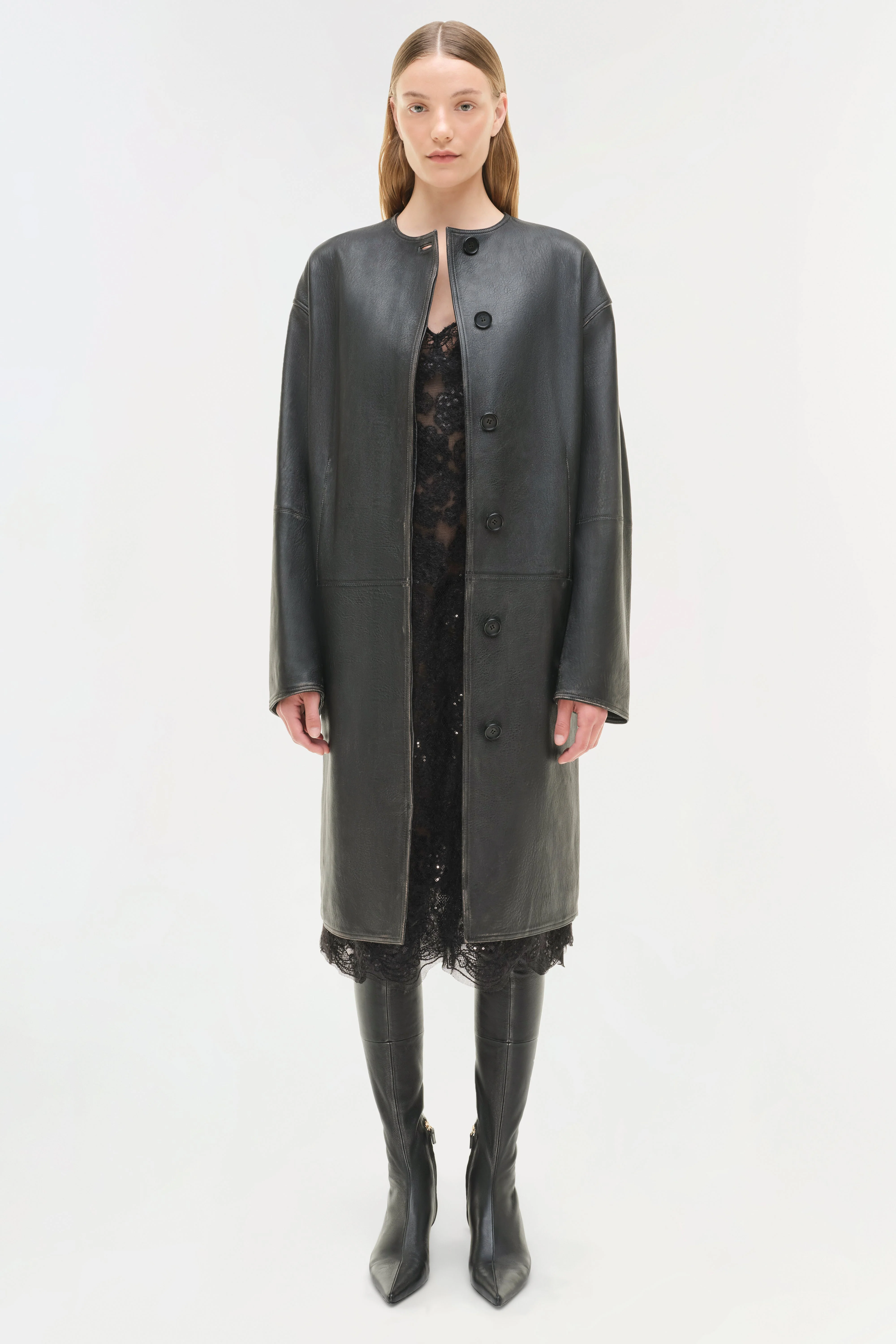 Womens | Autumn Full Length Leather Jacket | Distressed Black - Image 8