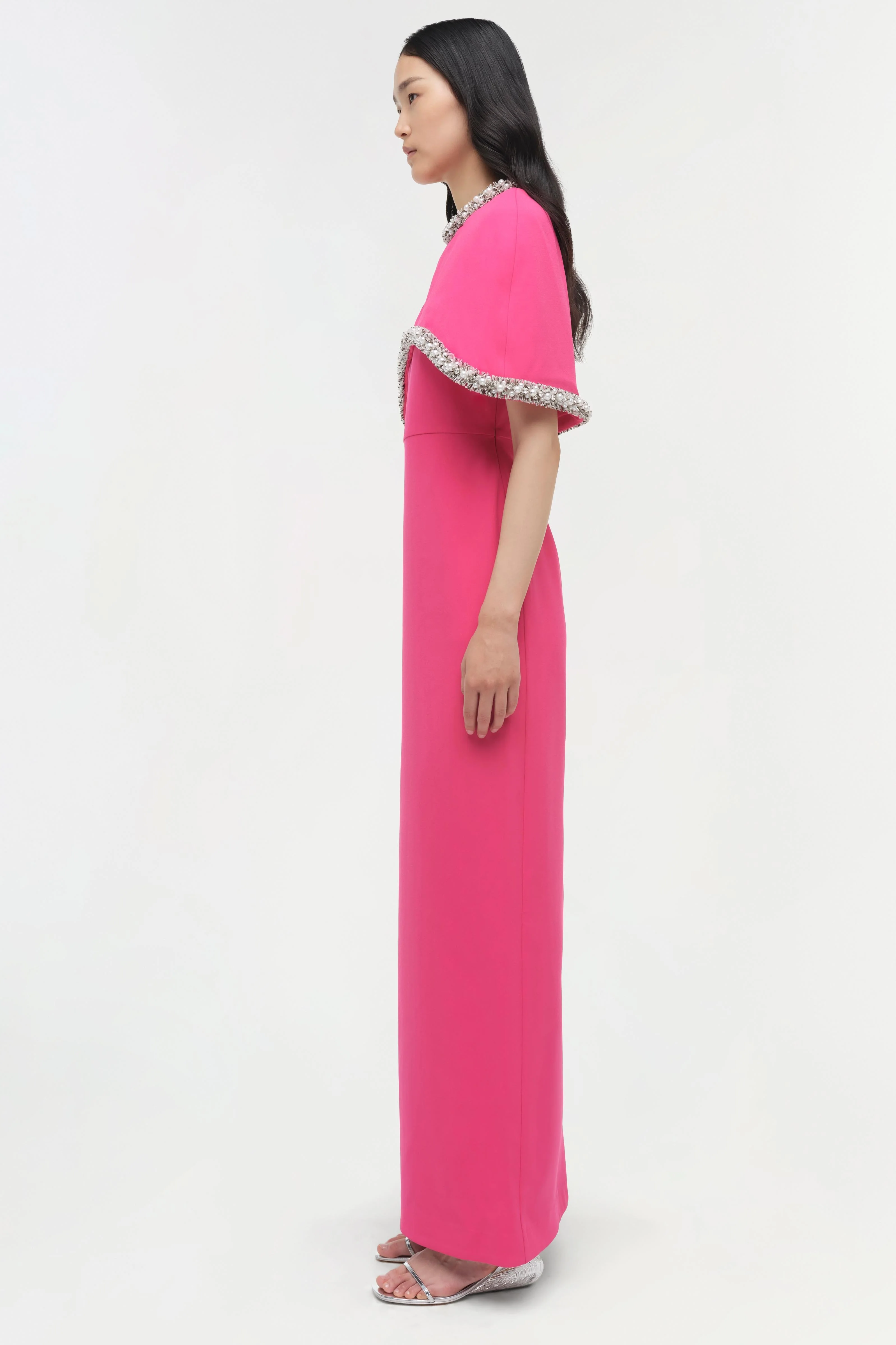 Womens | Bellamy Embellished Cape Gown | Fuchsia - Image 4