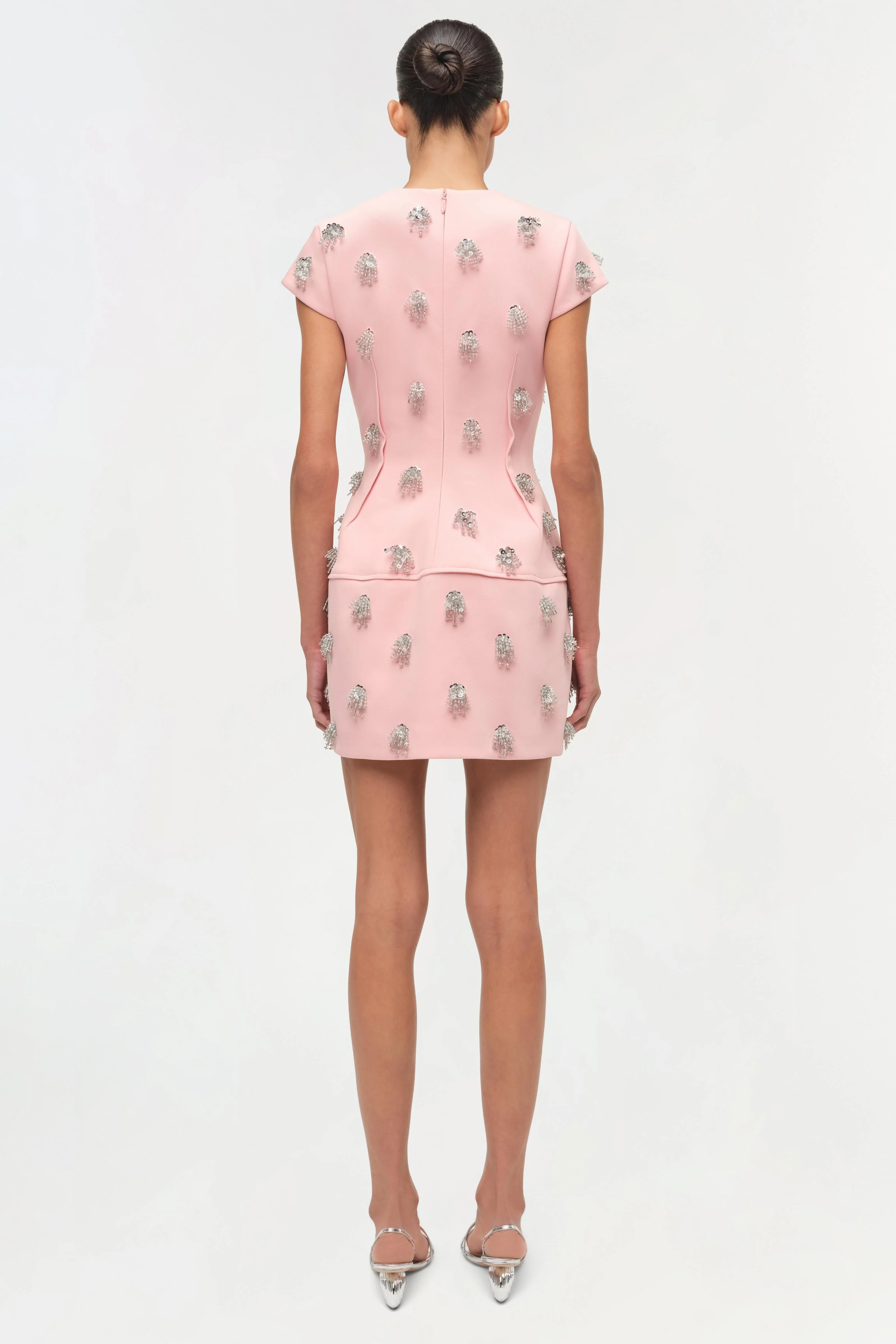 Womens | Bethanie Twill Embellished Mini Dress | Dusty Rose - Image 5