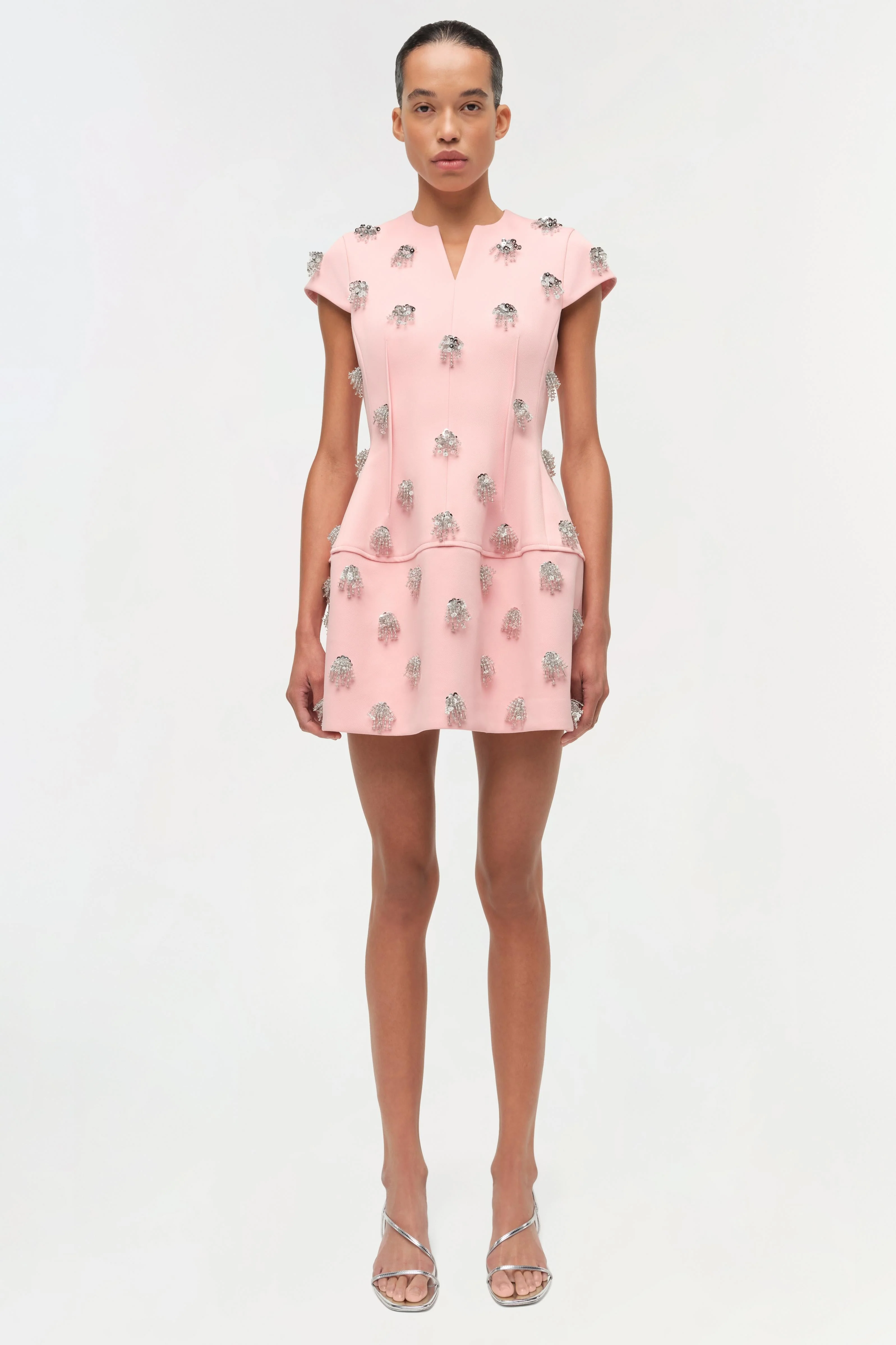 Womens | Bethanie Twill Embellished Mini Dress | Dusty Rose - Image 6