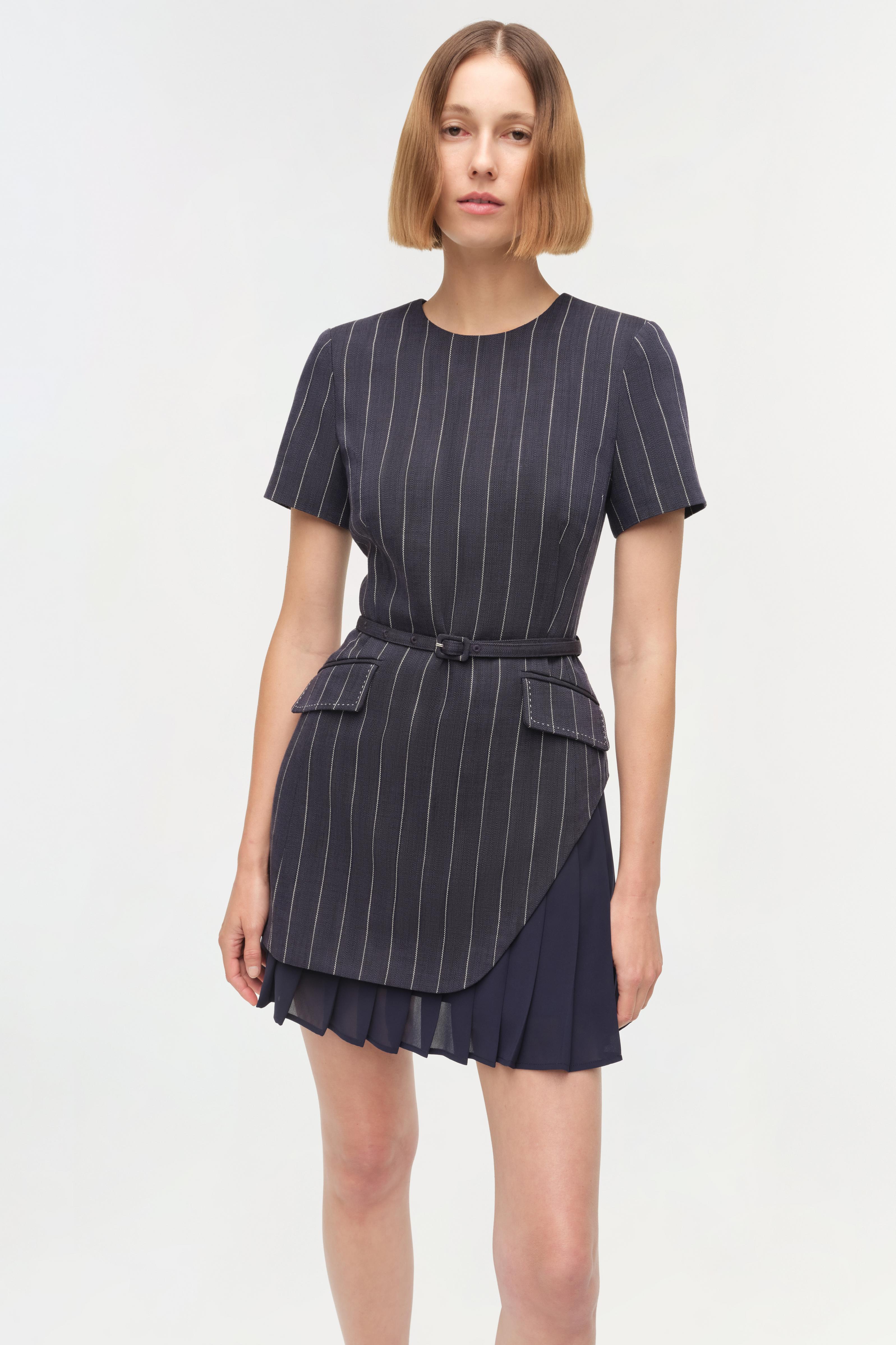 Womens | Blakely Belted Mini Dress | Midnight Stripe - Image 3