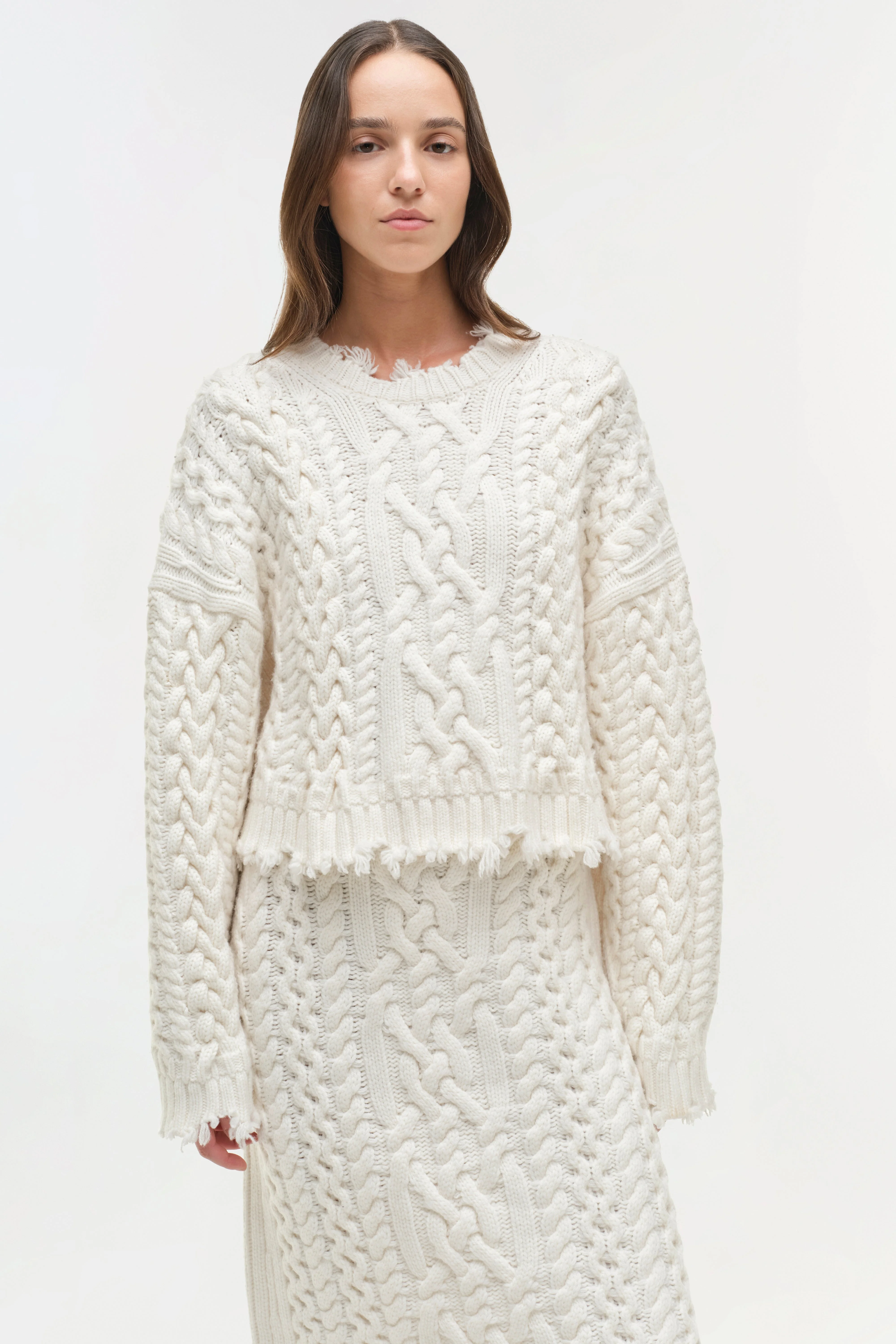 Womens | Brioni Knit Midi Skirt | Ivory - Image 3