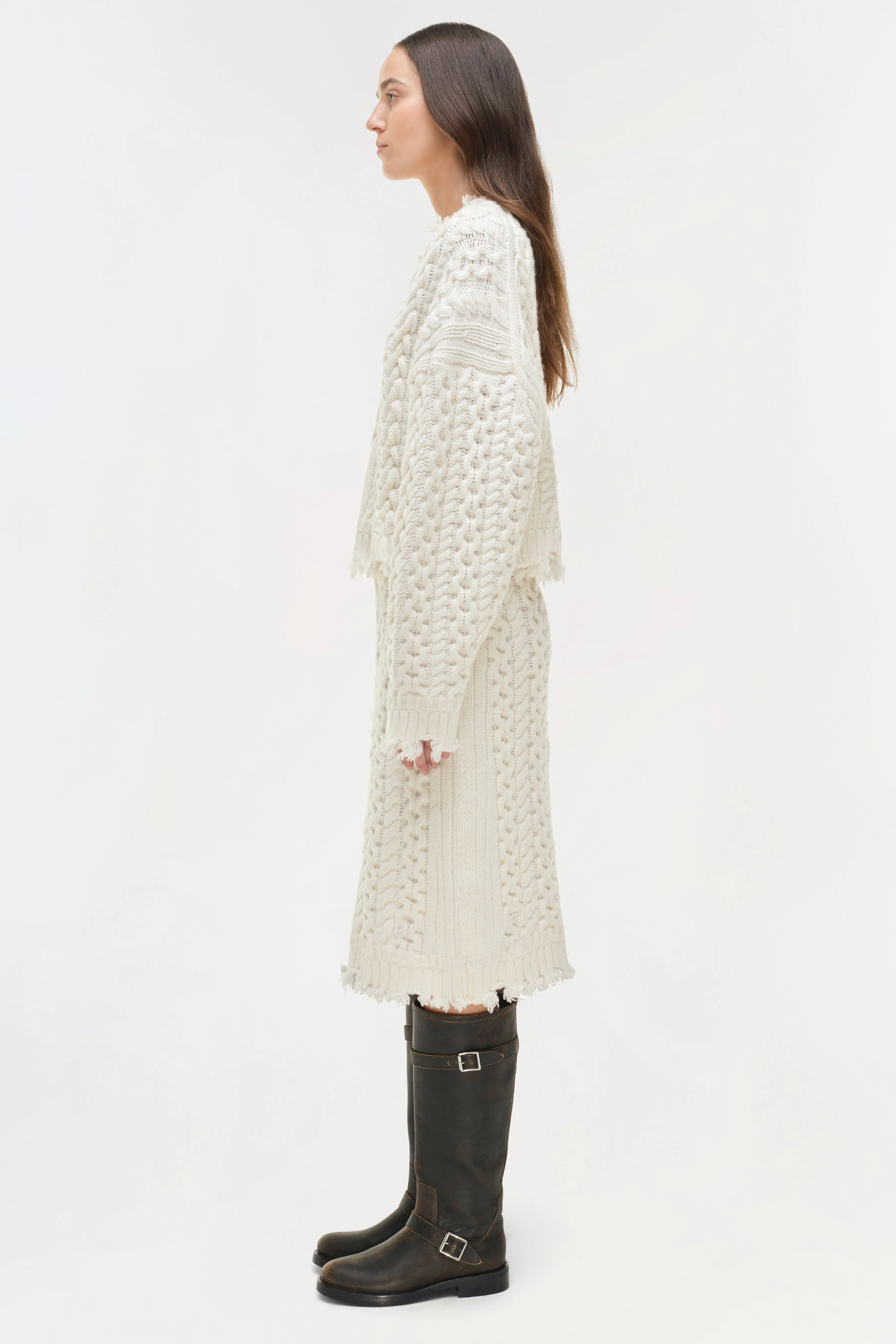 Womens | Brioni Knit Midi Skirt | Ivory - Image 4