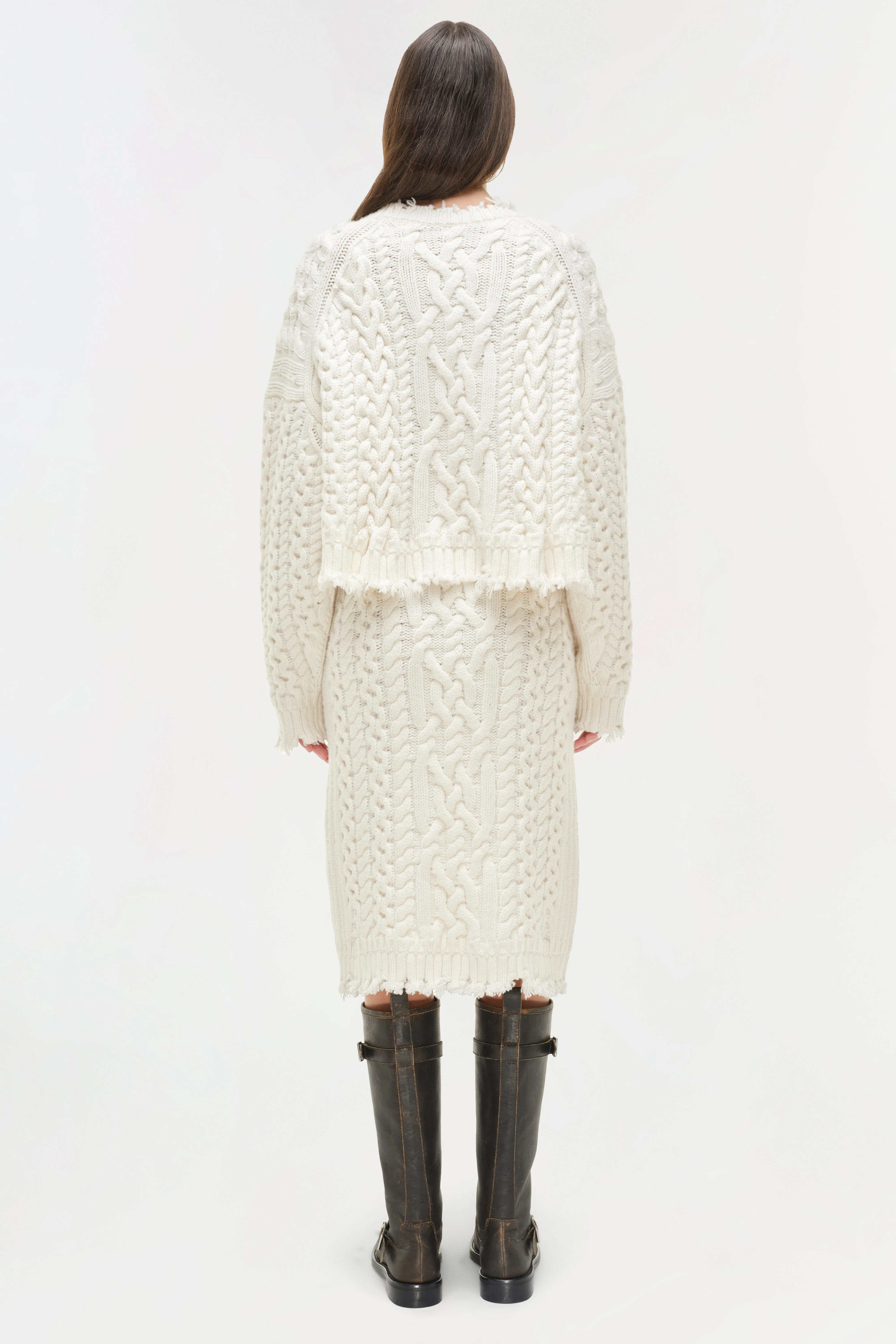 Womens | Brioni Knit Midi Skirt | Ivory - Image 5