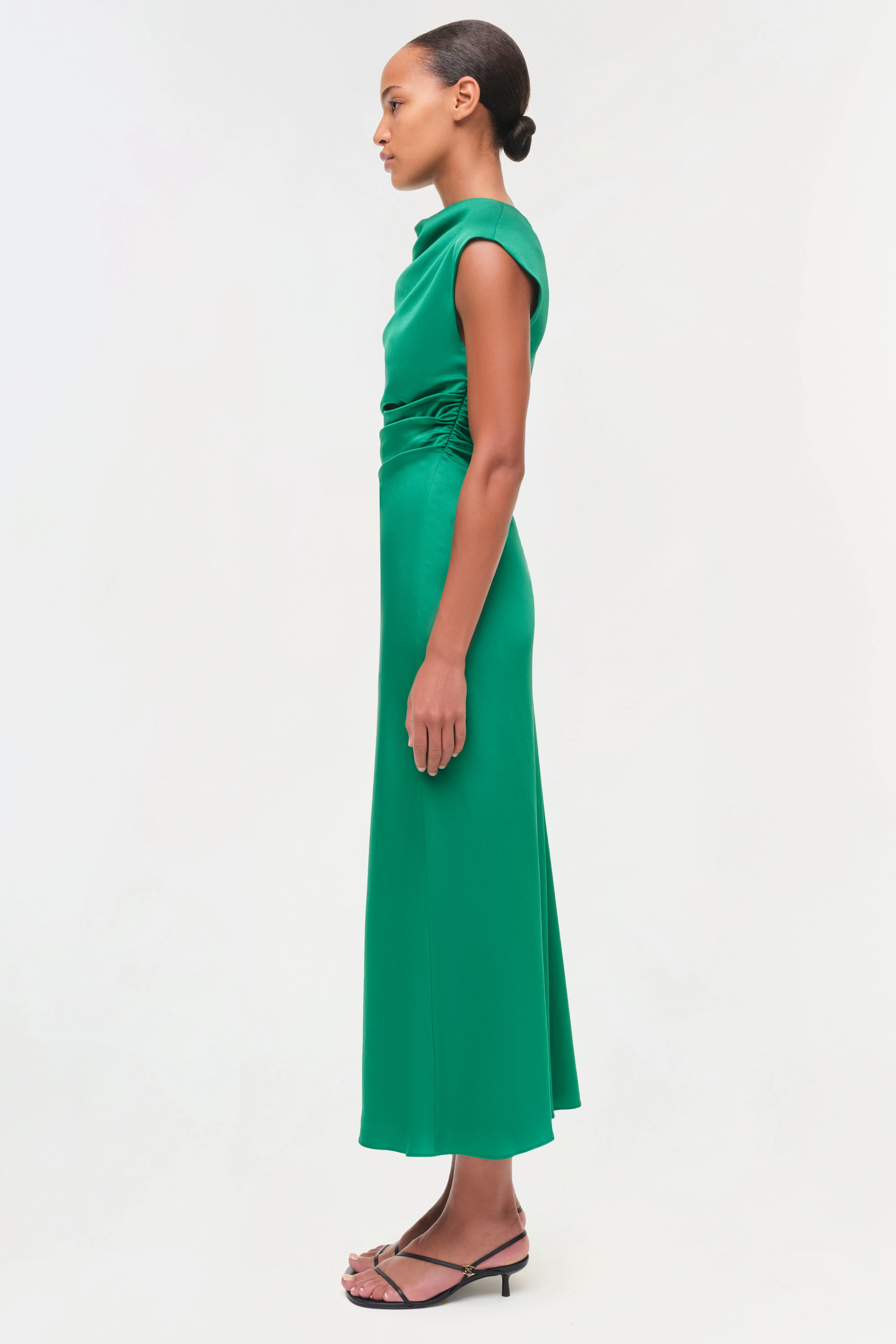 Womens | Burke Draped Satin Midi Dress | Kelly Green - Image 4