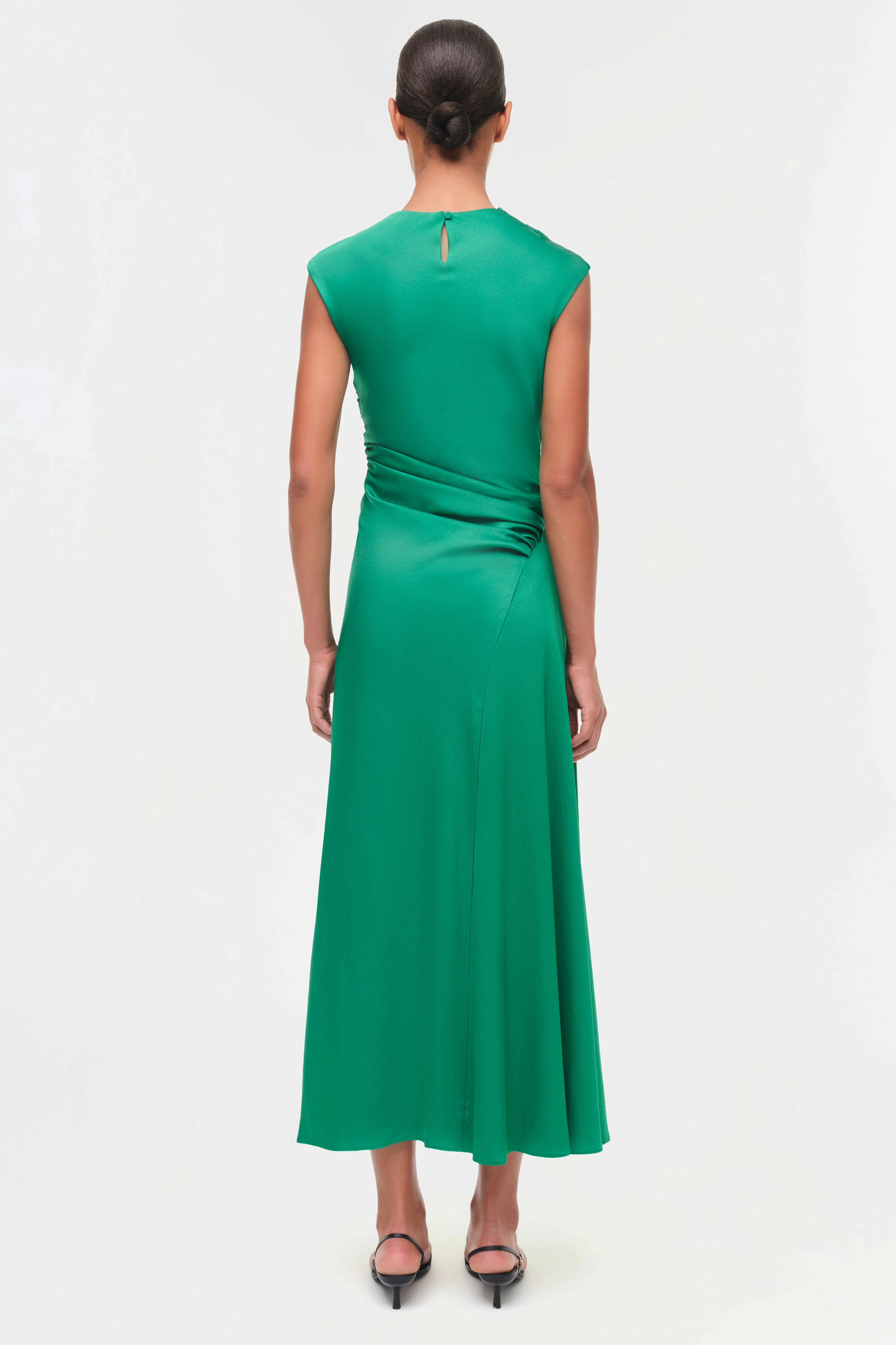 Womens | Burke Draped Satin Midi Dress | Kelly Green - Image 5