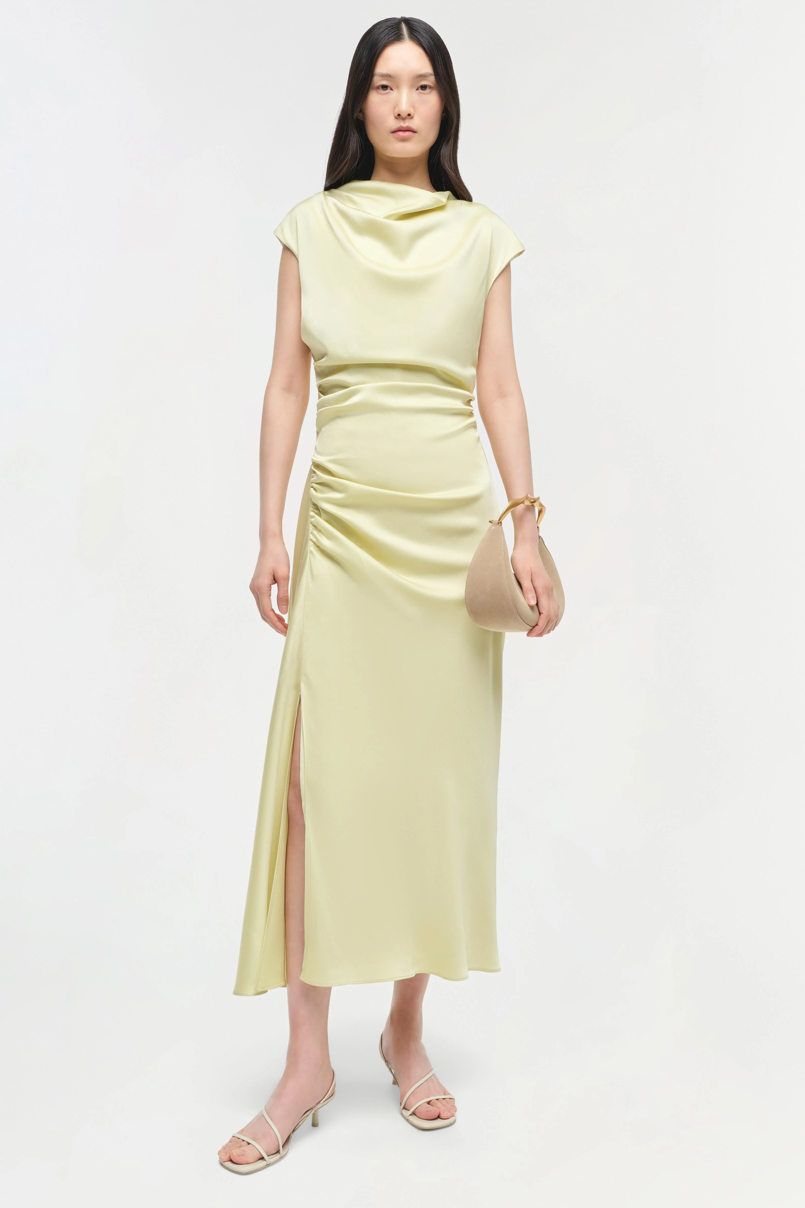 Womens | Burke Satin Midi Dress | Sunglow - Image 2