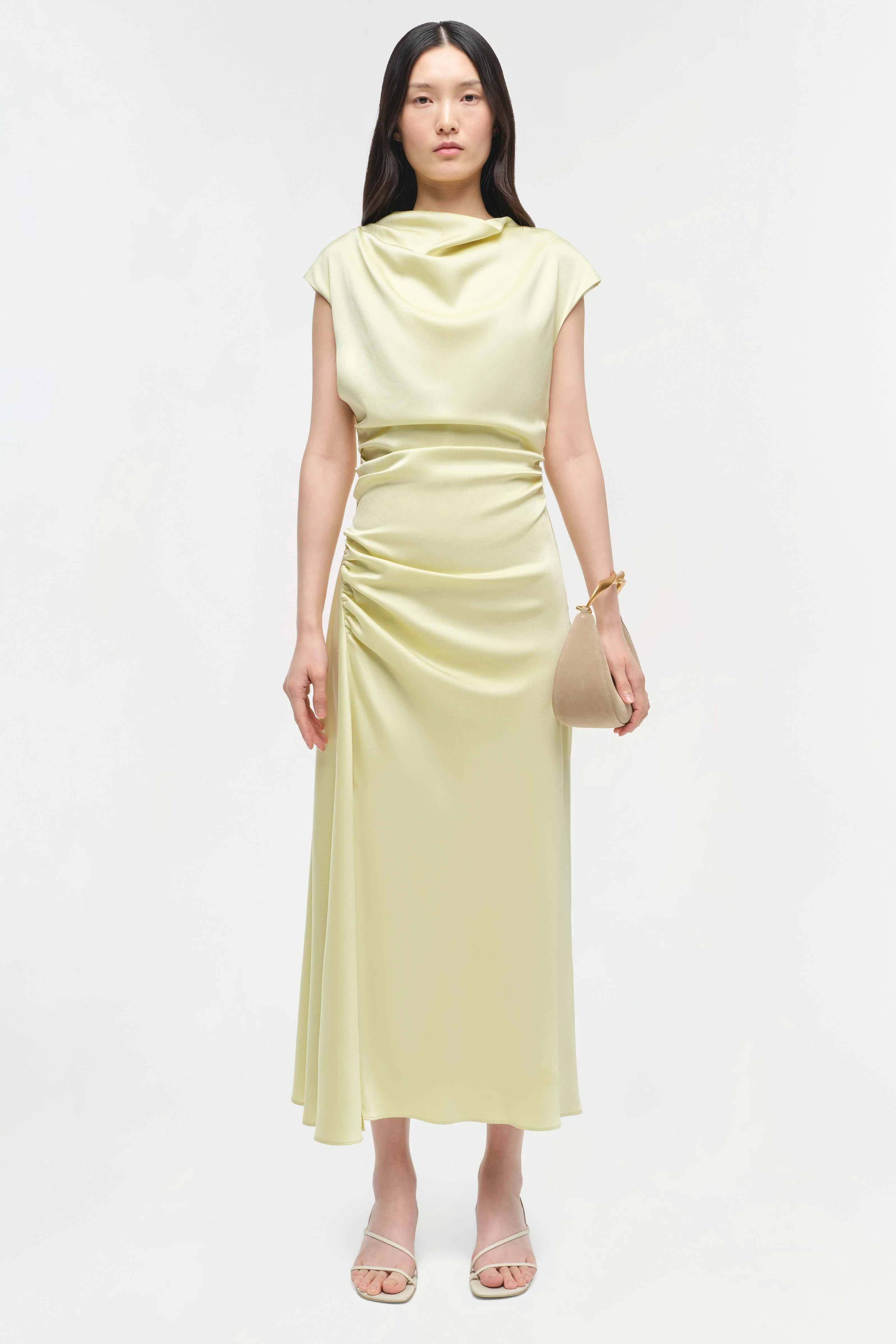 Womens | Burke Satin Midi Dress | Sunglow - Image 6