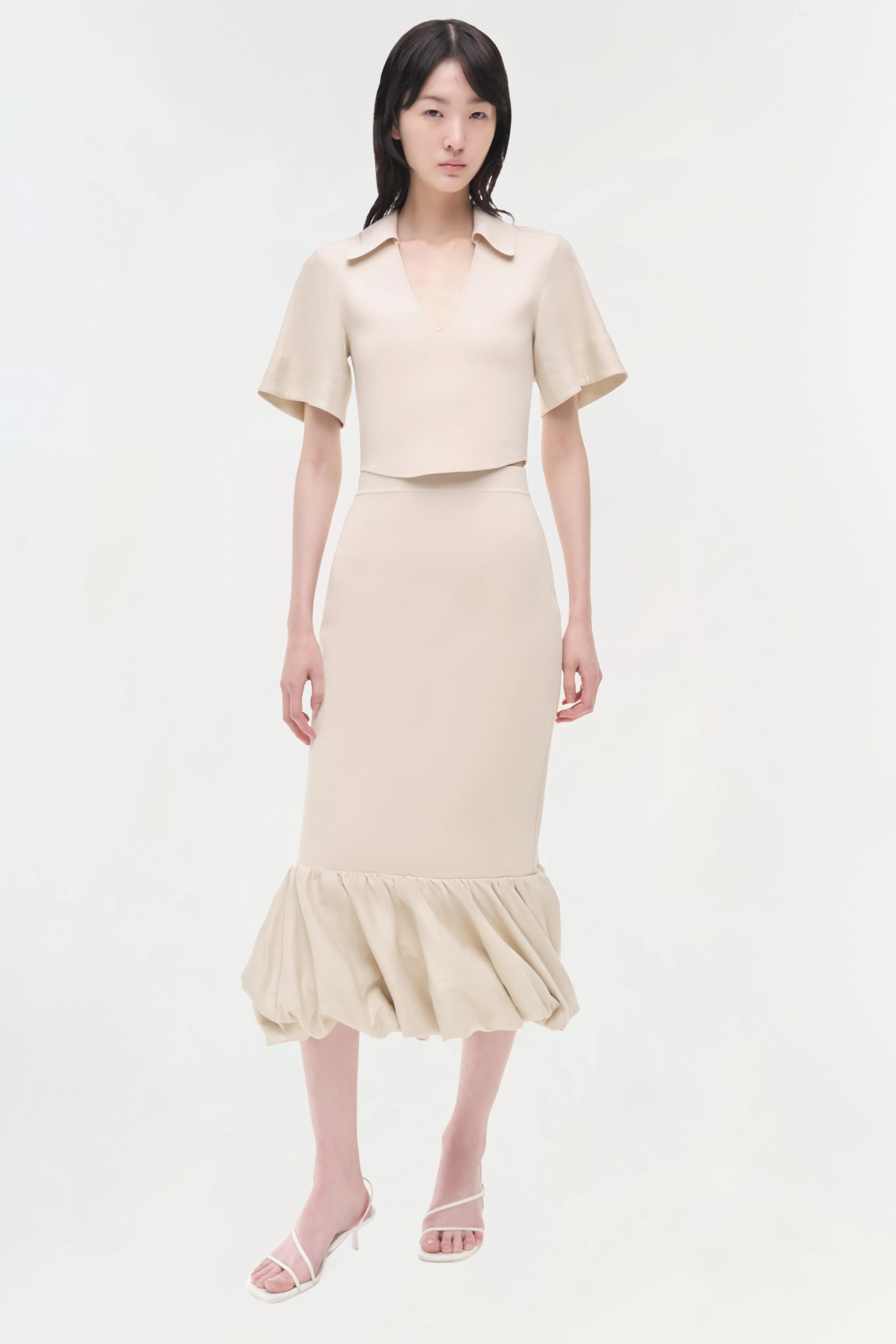 Womens | Camille Linen Knit Midi Skirt | Sand - Image 2