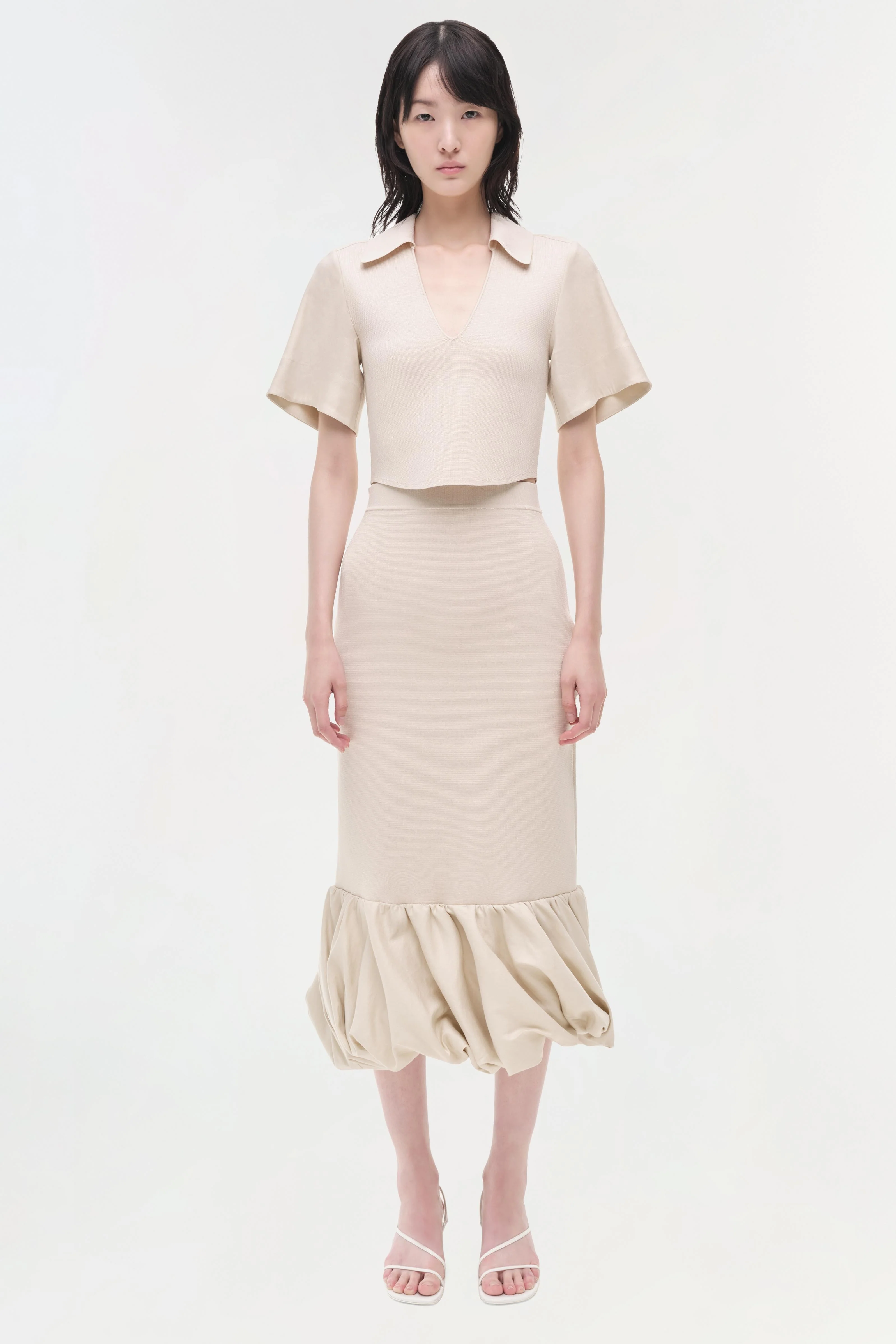 Womens | Camille Linen Knit Midi Skirt | Sand - Image 3