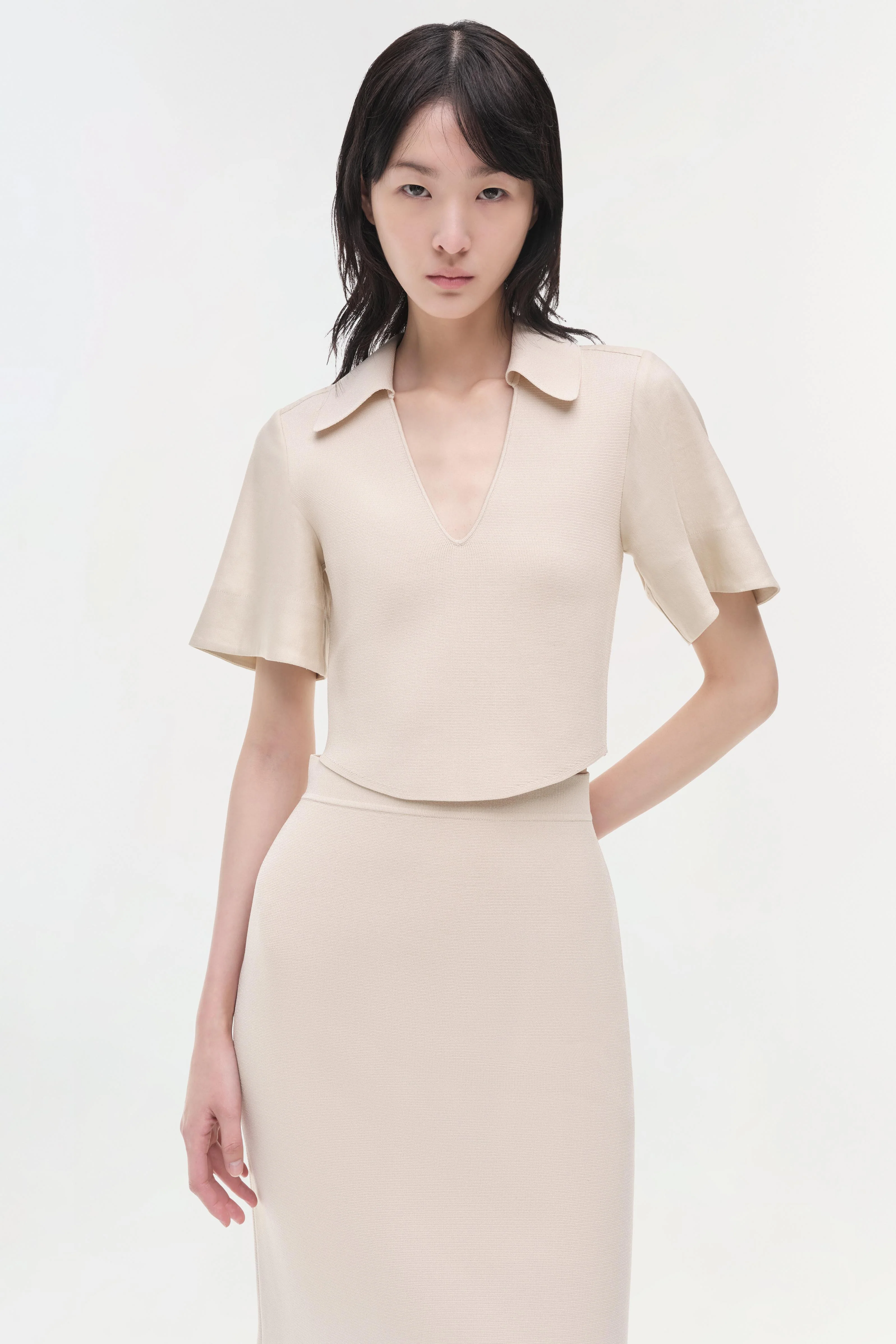 Womens | Camille Linen Knit Midi Skirt | Sand - Image 4
