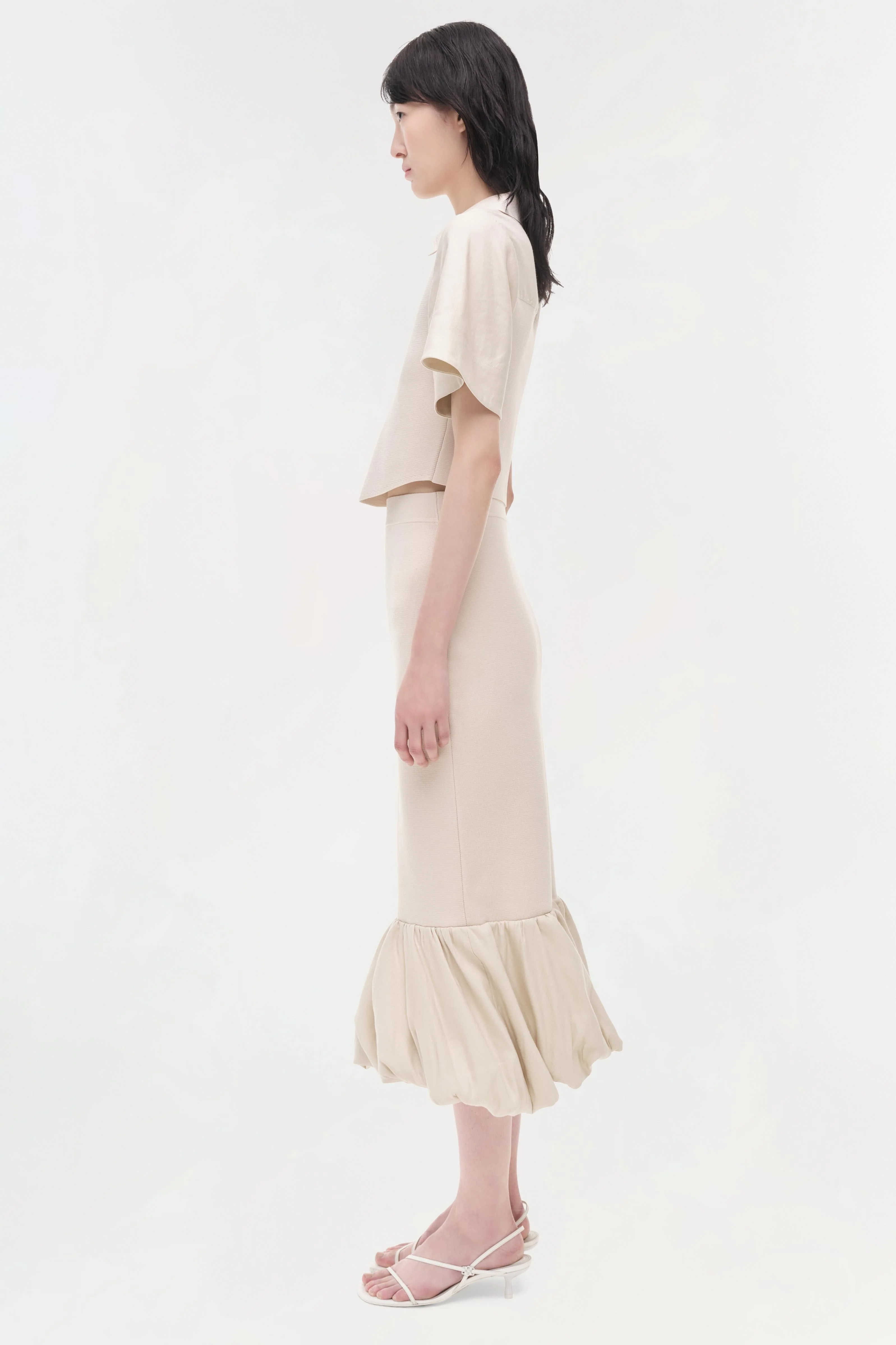 Womens | Camille Linen Knit Midi Skirt | Sand - Image 5