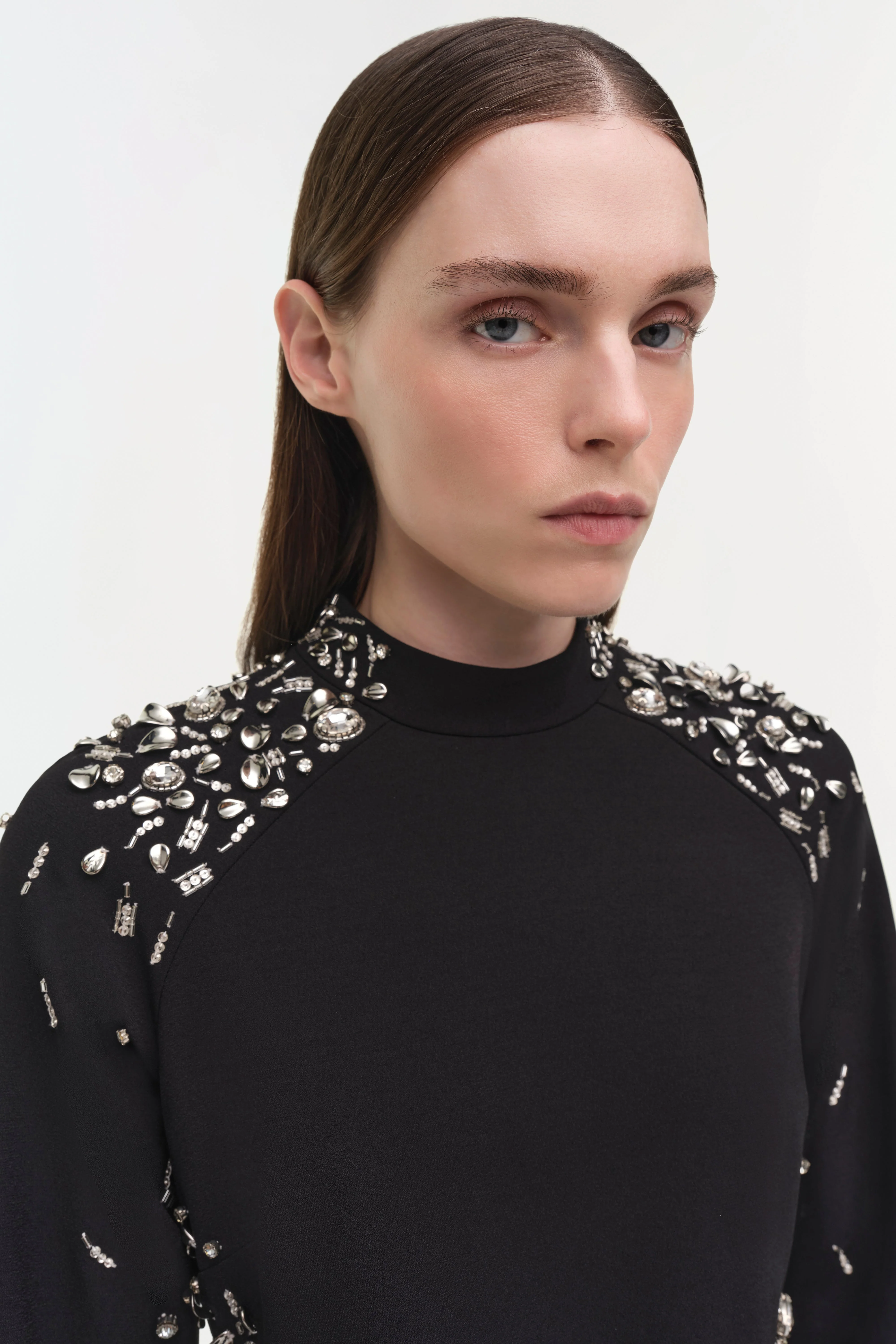 Womens | Carla Embellished Mini Dress | Black Silver - Image 4