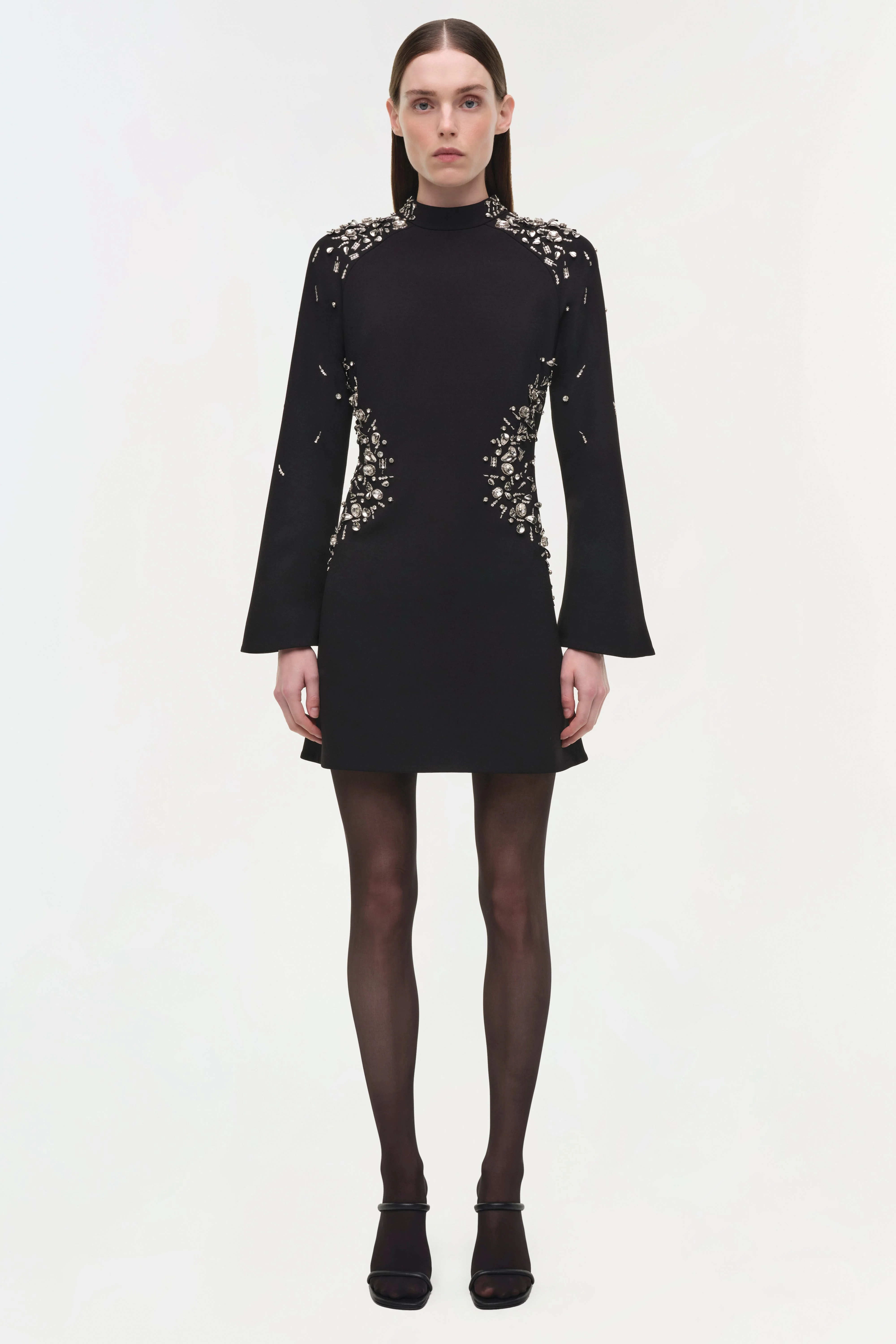 Womens | Carla Embellished Mini Dress | Black Silver - Image 7