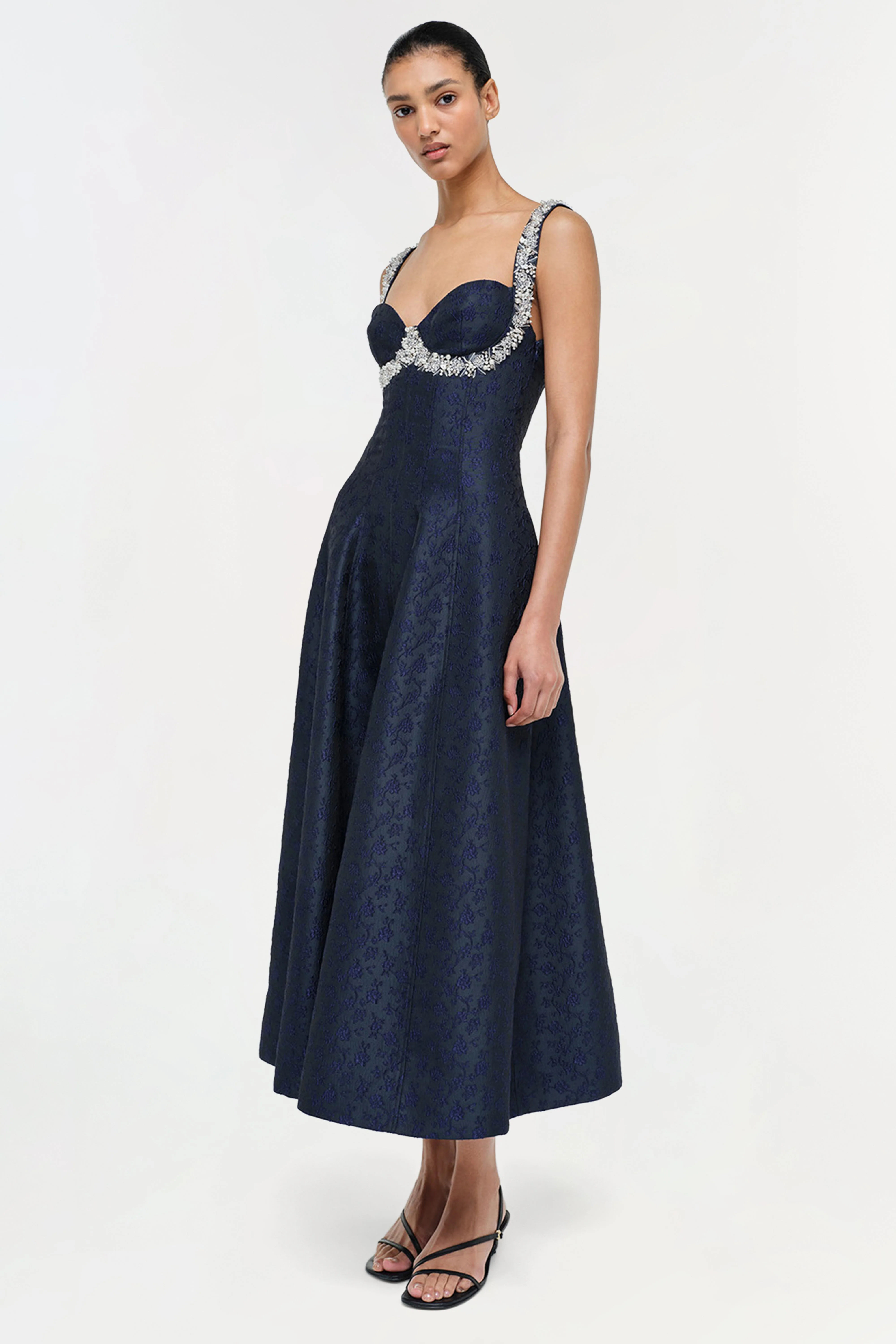Womens | Charlotte Jacquard Midi Dress | Midnight - Image 2
