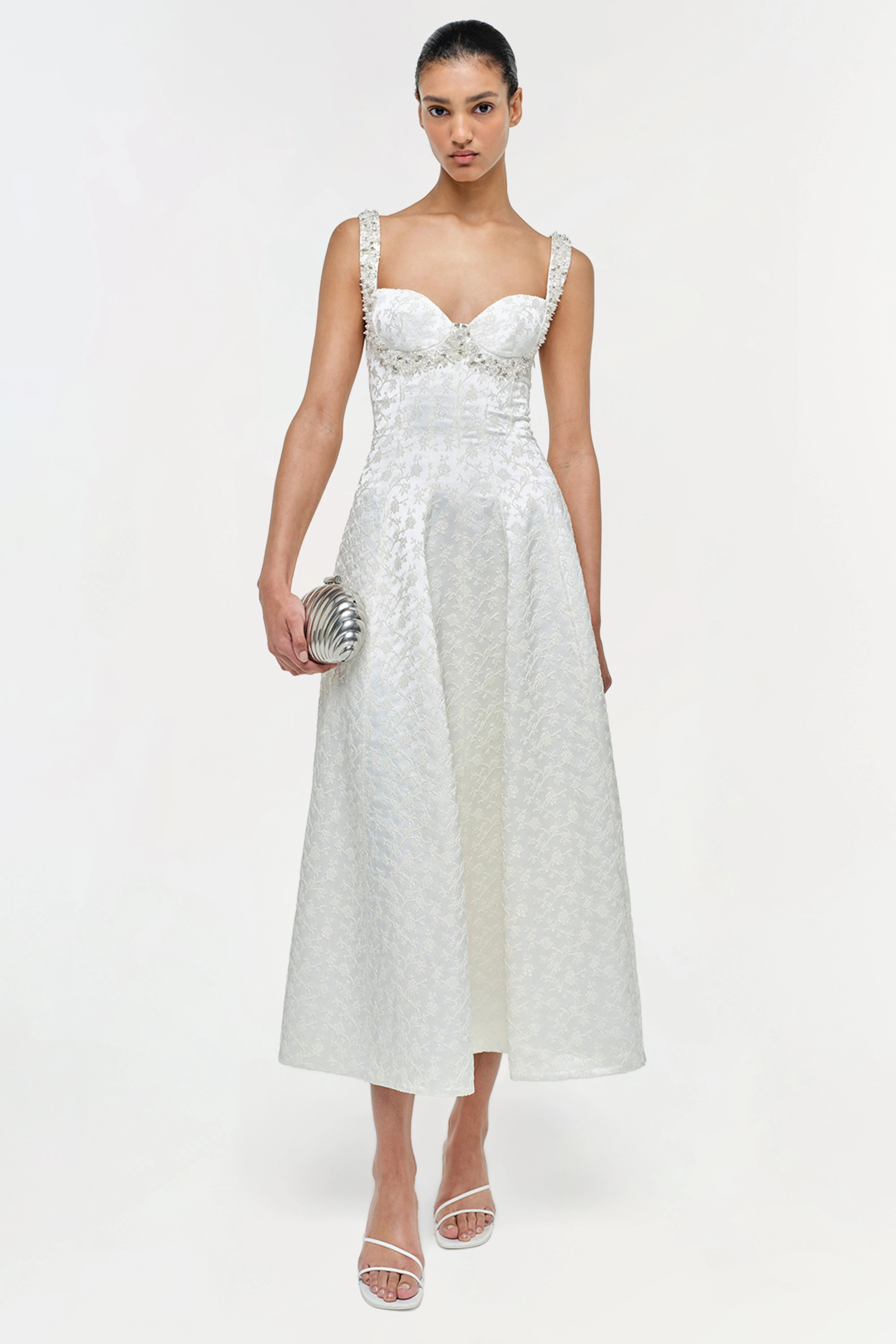 Womens | Charlotte Jacquard Midi Dress | White - Image 2