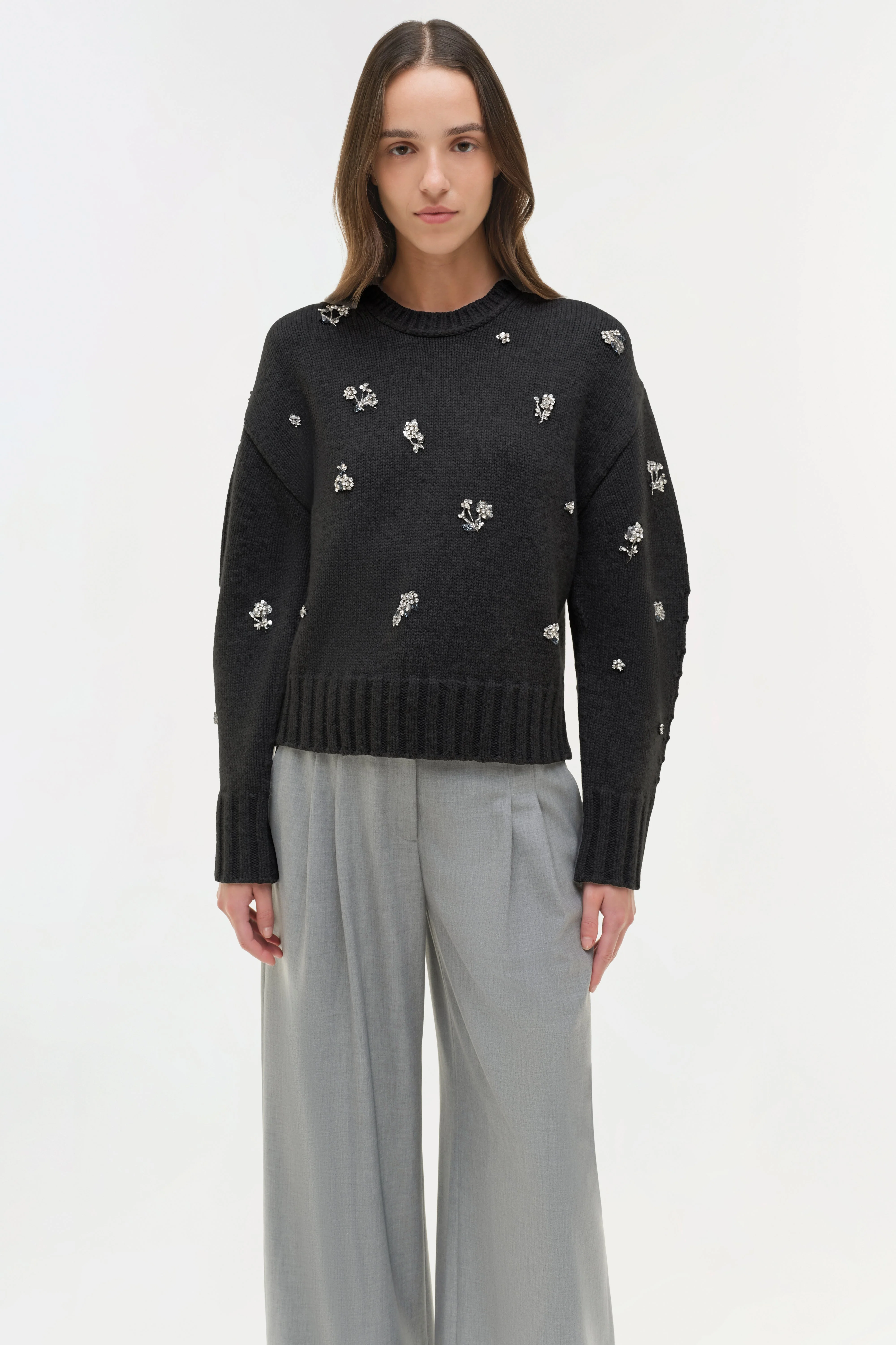 Womens | Coraline Embellished Knit Crewneck | Black - Image 3