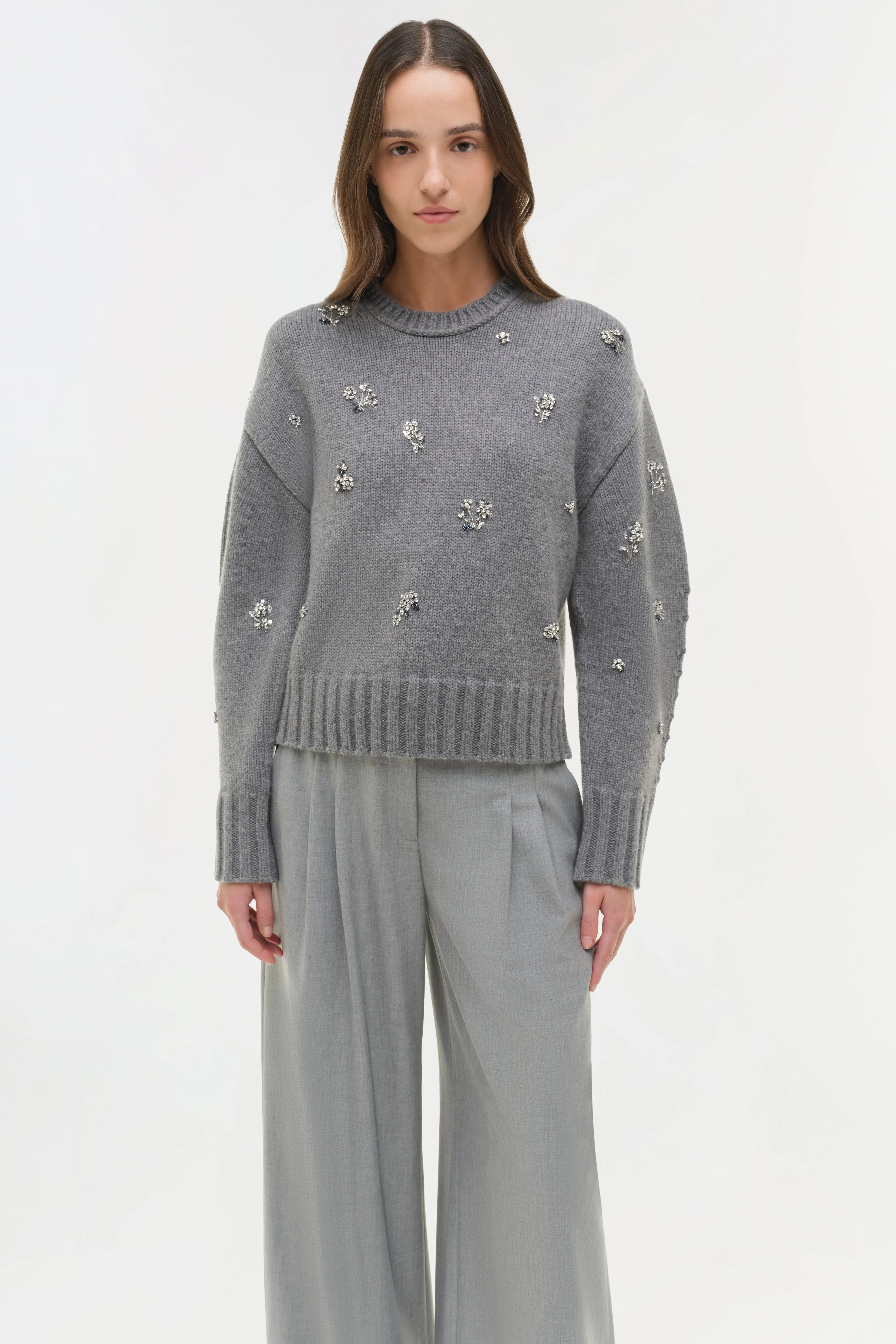 Womens | Coraline Embellished Knit Crewneck | Heather Grey - Image 4