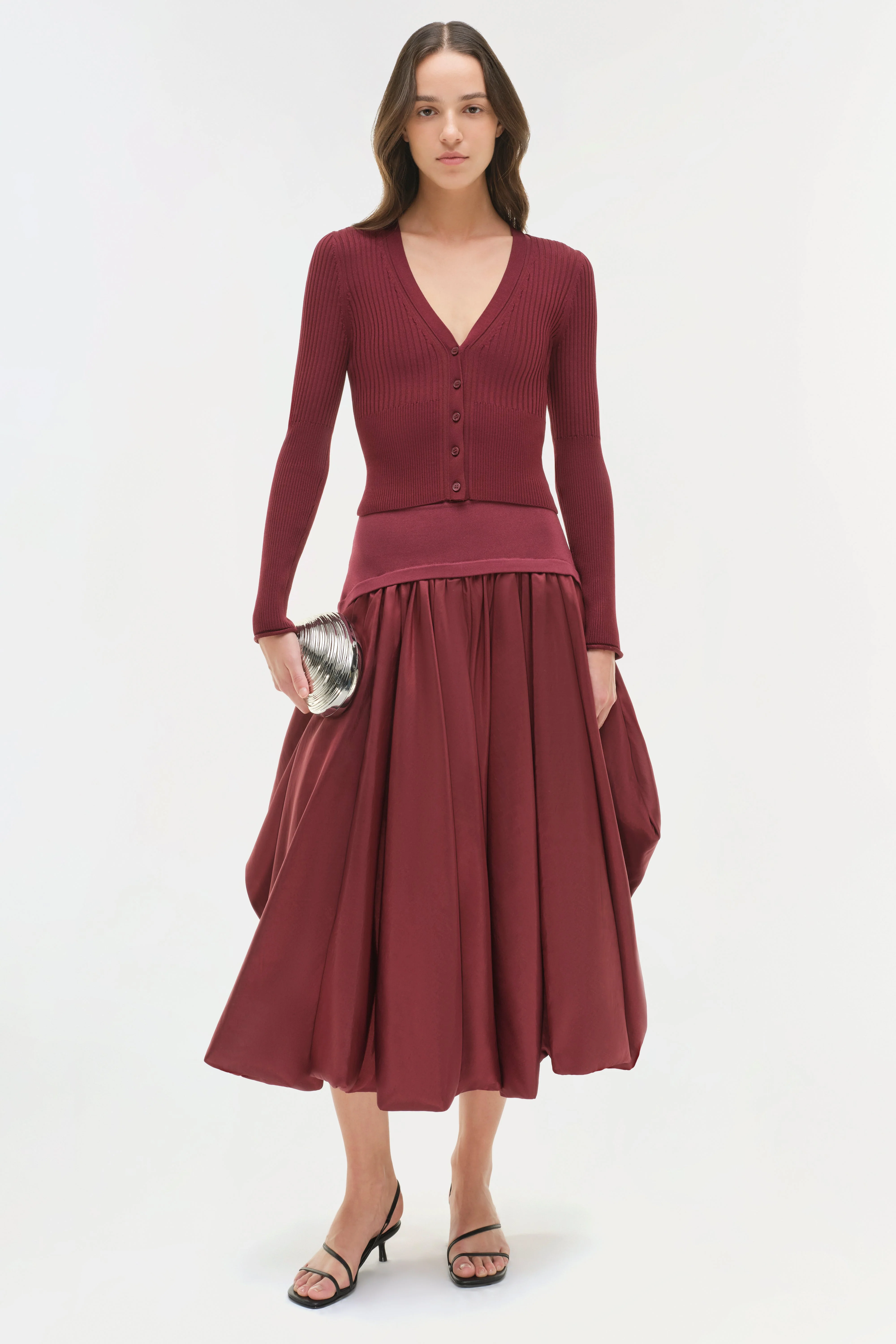 Womens | Corinn Taffeta Knit Midi Skirt | Cranberry - Image 2