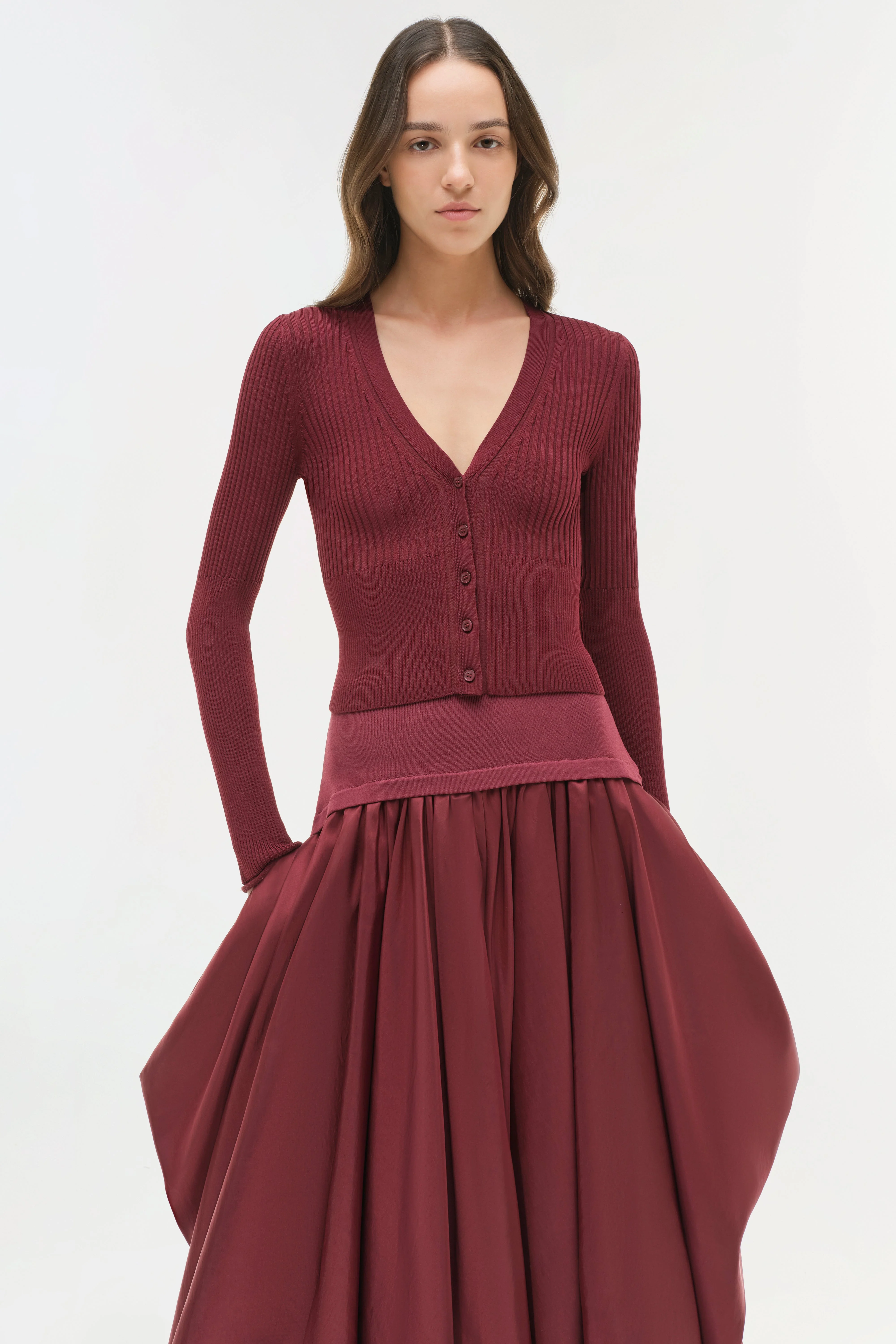 Womens | Corinn Taffeta Knit Midi Skirt | Cranberry - Image 3