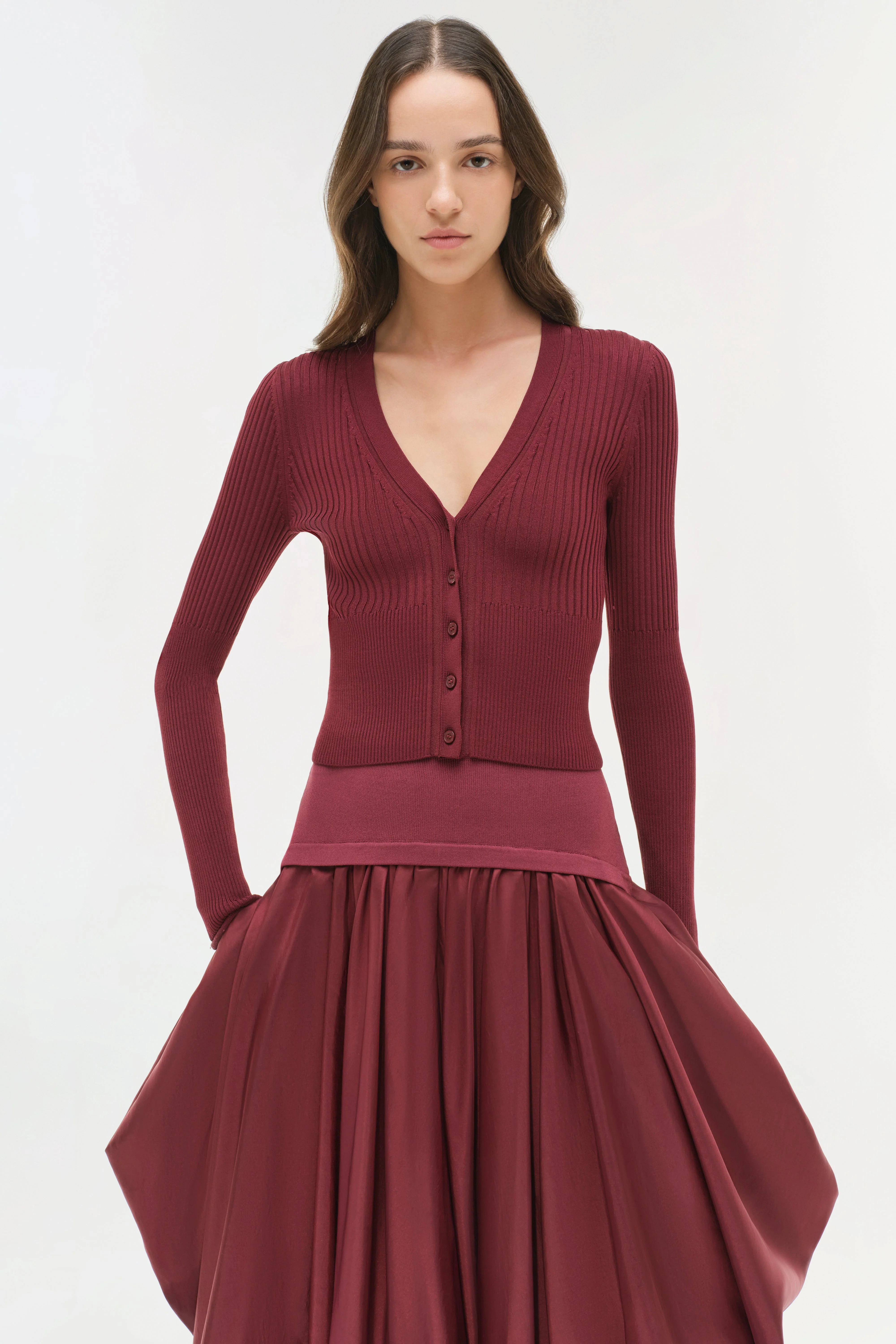 Womens | Corinn Taffeta Knit Midi Skirt | Cranberry - Image 4
