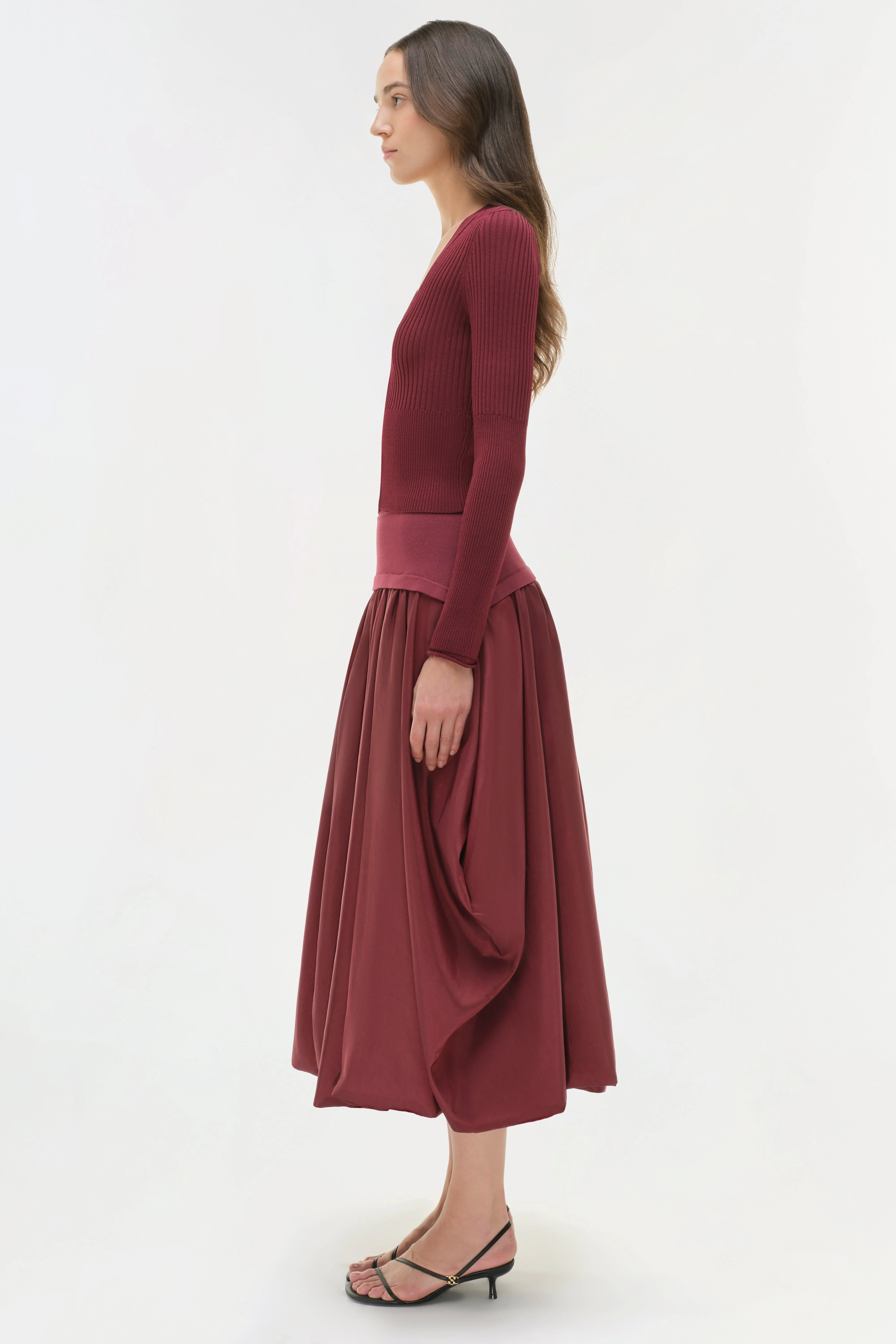 Womens | Corinn Taffeta Knit Midi Skirt | Cranberry - Image 5