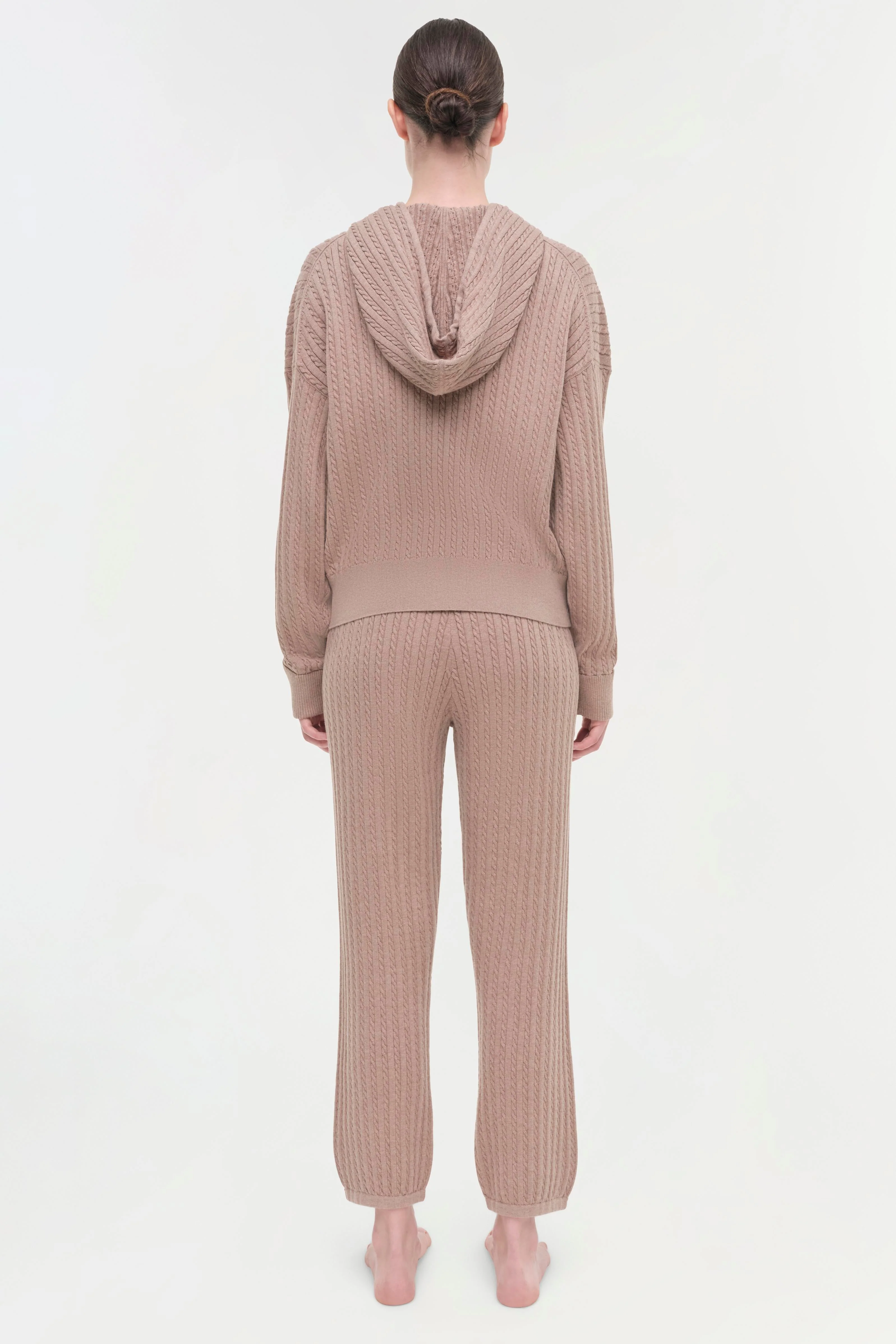 Womens | Cotton Cashmere Cable Hoodie | Heather Teak - Image 4