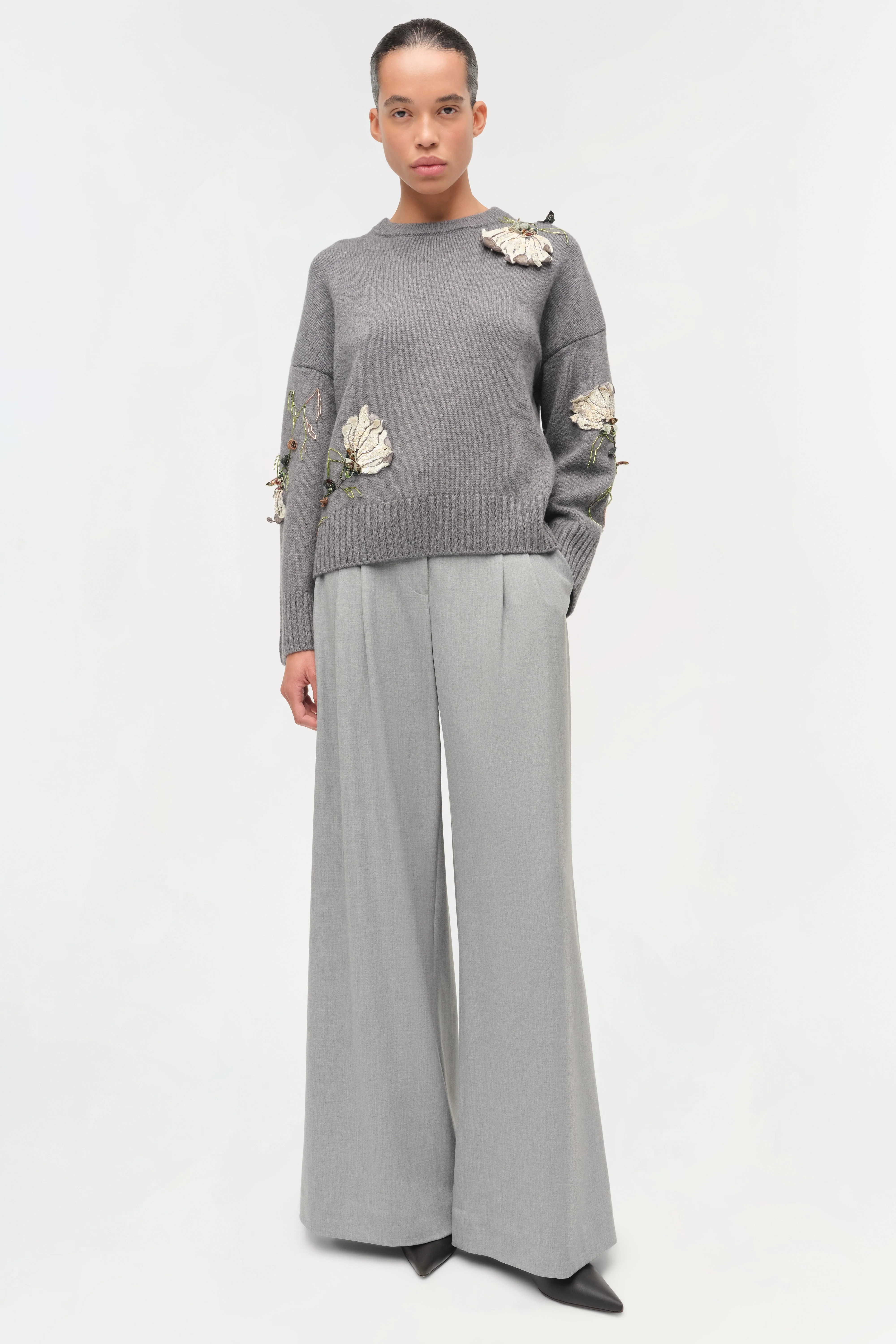Womens | Dawna Floral Embellished Sweater | Nickel Melange - Image 2