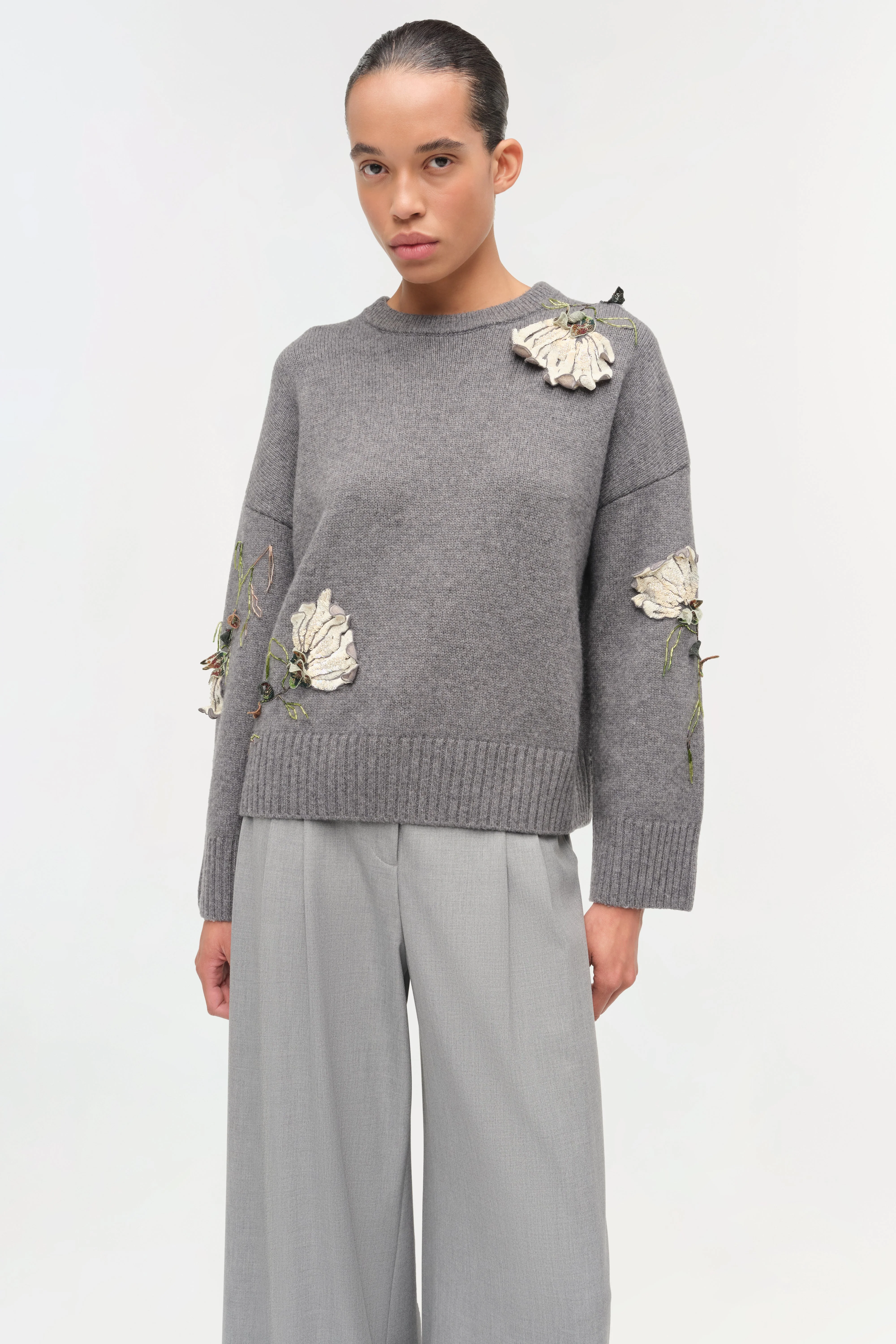 Womens | Dawna Floral Embellished Sweater | Nickel Melange - Image 3