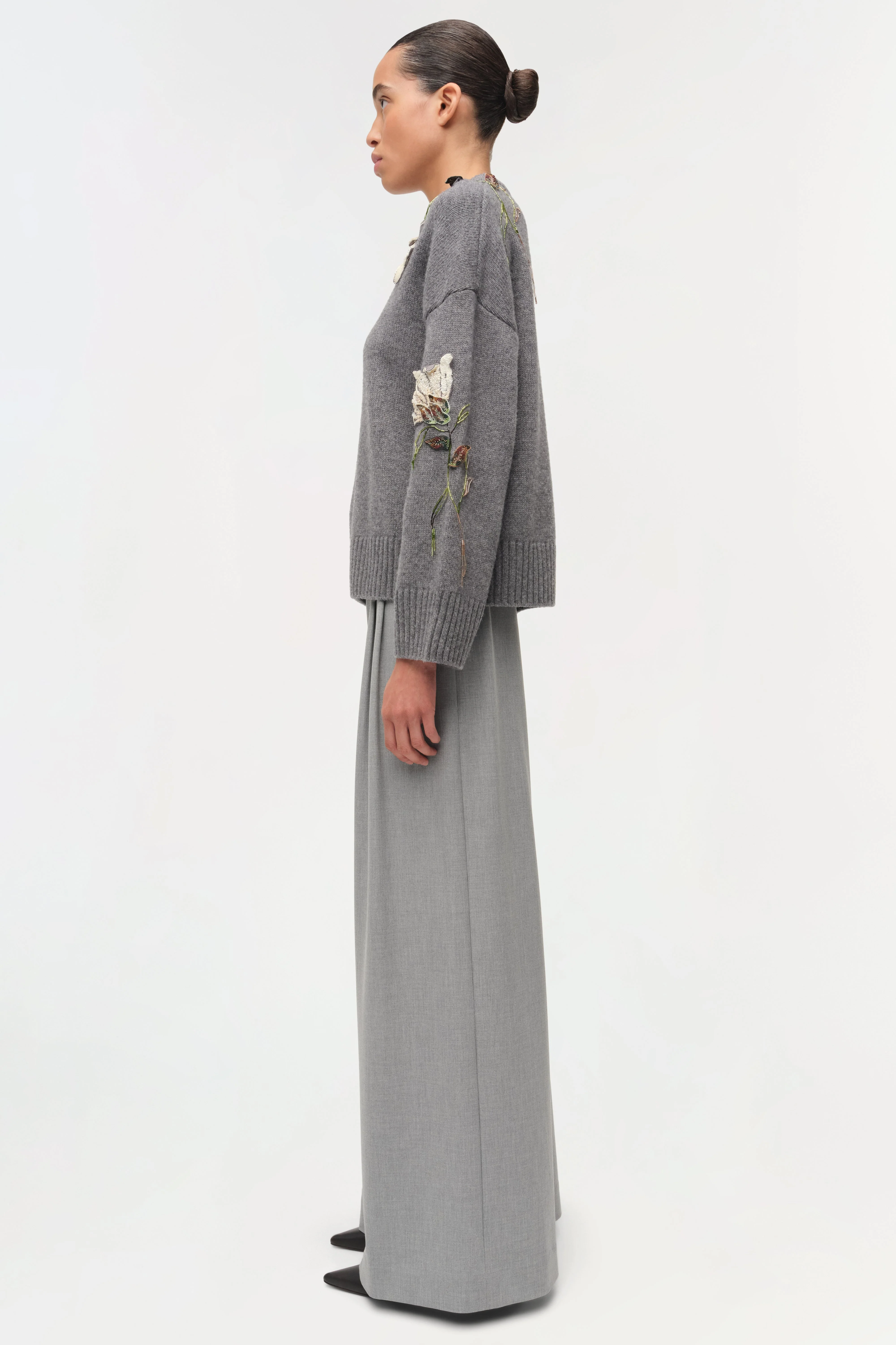 Womens | Dawna Floral Embellished Sweater | Nickel Melange - Image 4