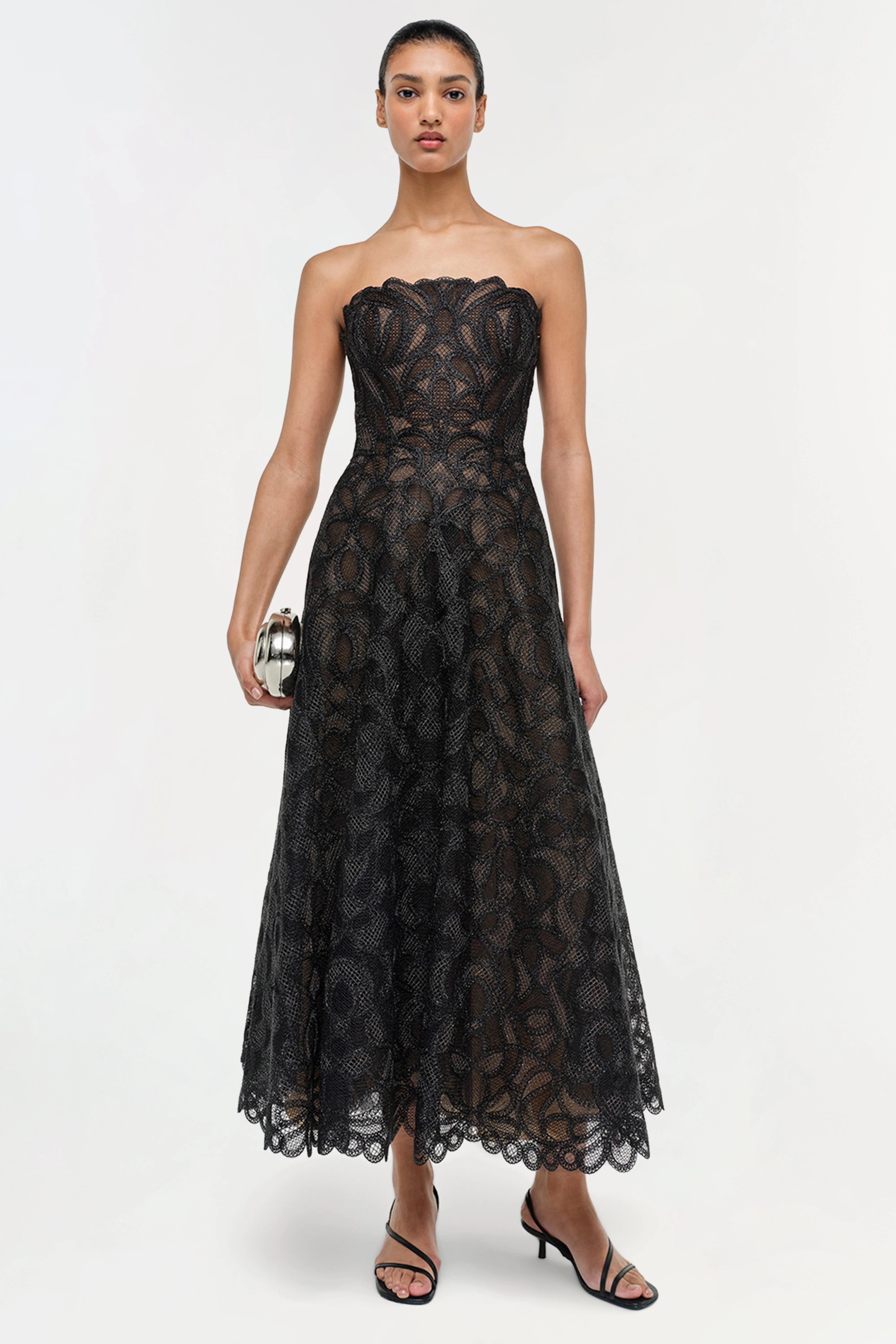 Womens | Elvina Gilded Lace Midi Dress | Black - Image 2