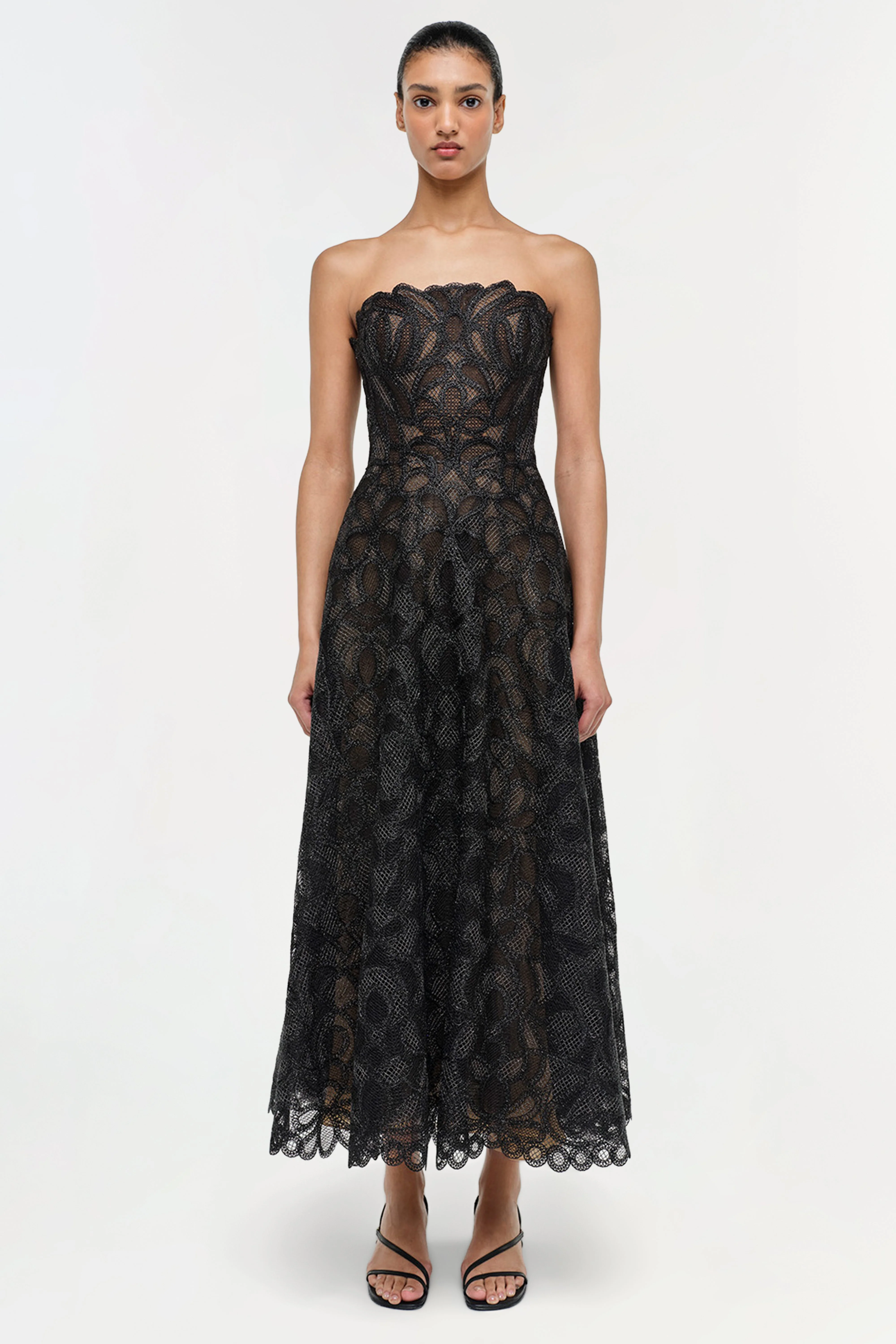 Womens | Elvina Gilded Lace Midi Dress | Black - Image 3