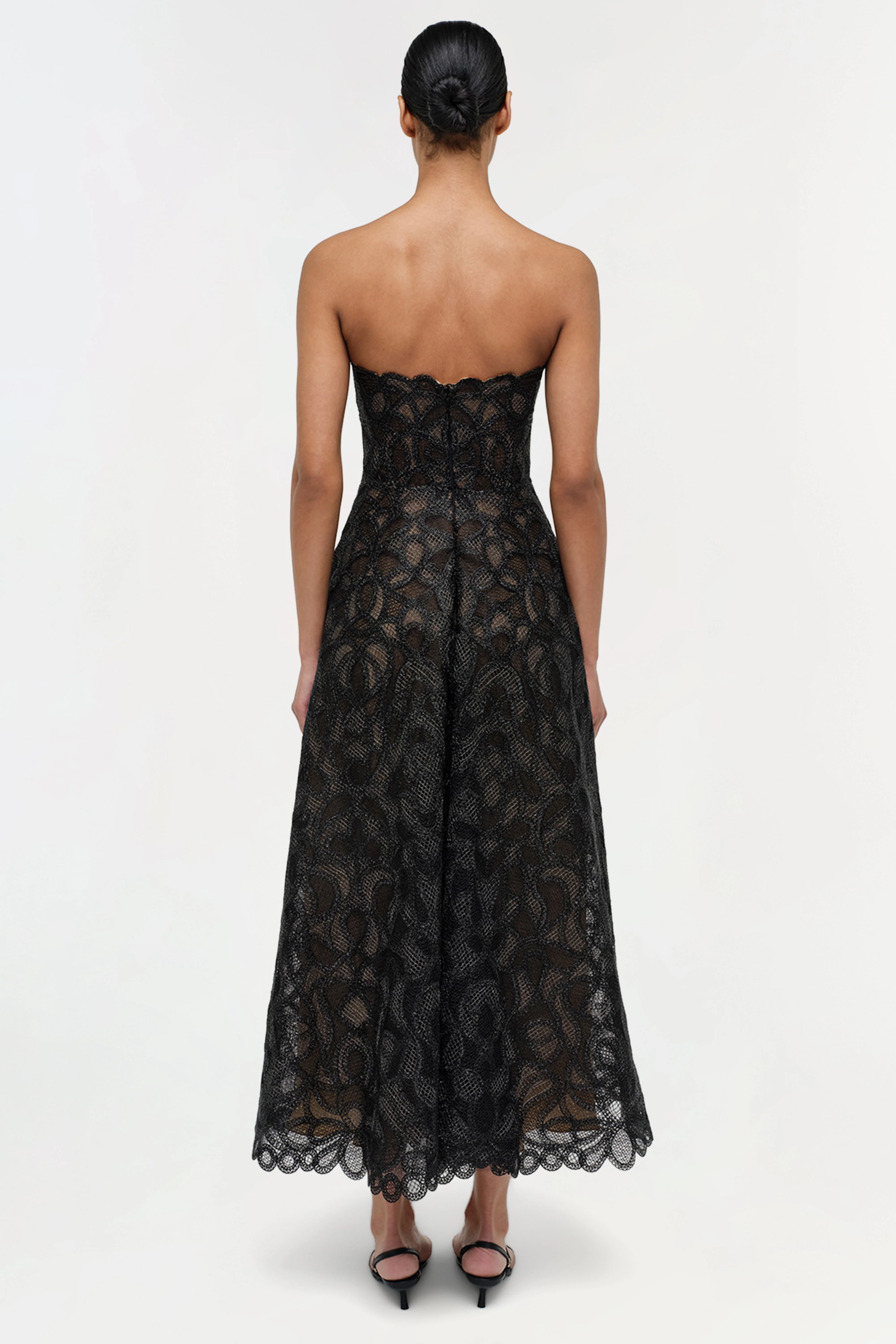 Womens | Elvina Gilded Lace Midi Dress | Black - Image 5