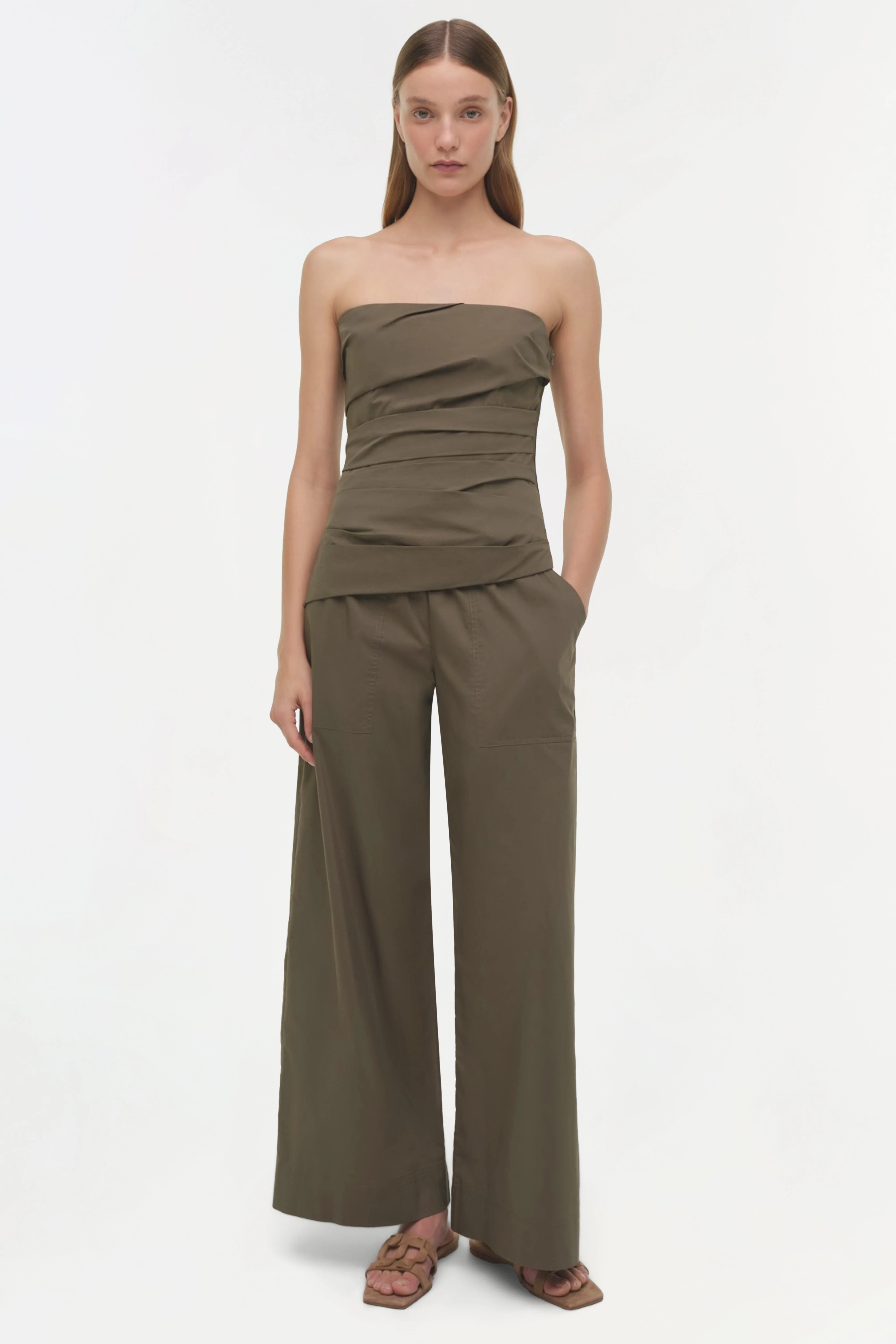 Womens | Emerson Ruched Cotton Bustier Top | Fern - Image 2