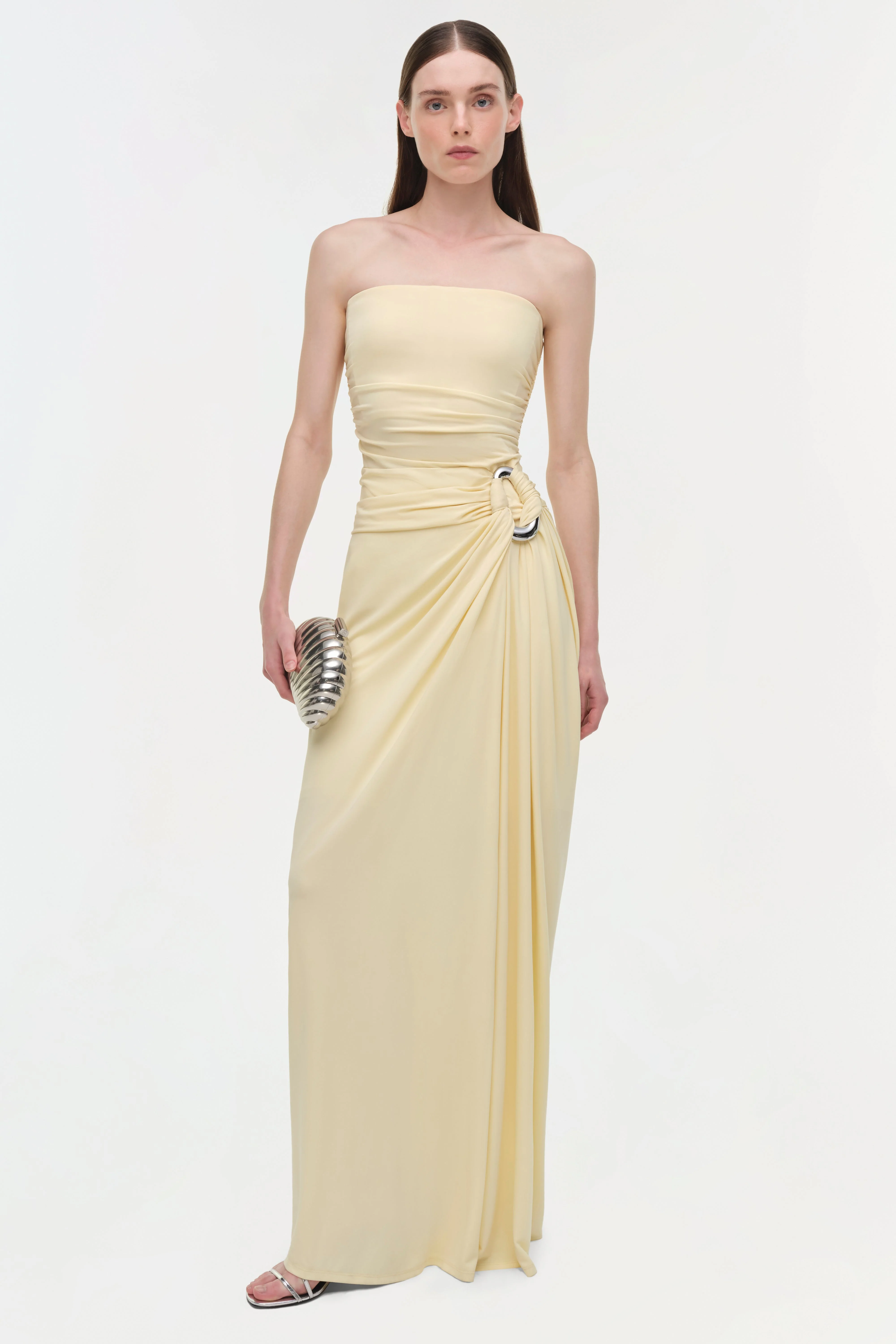 Womens | Emma Draped Jersey Bustier Gown | Buttercream - Image 2