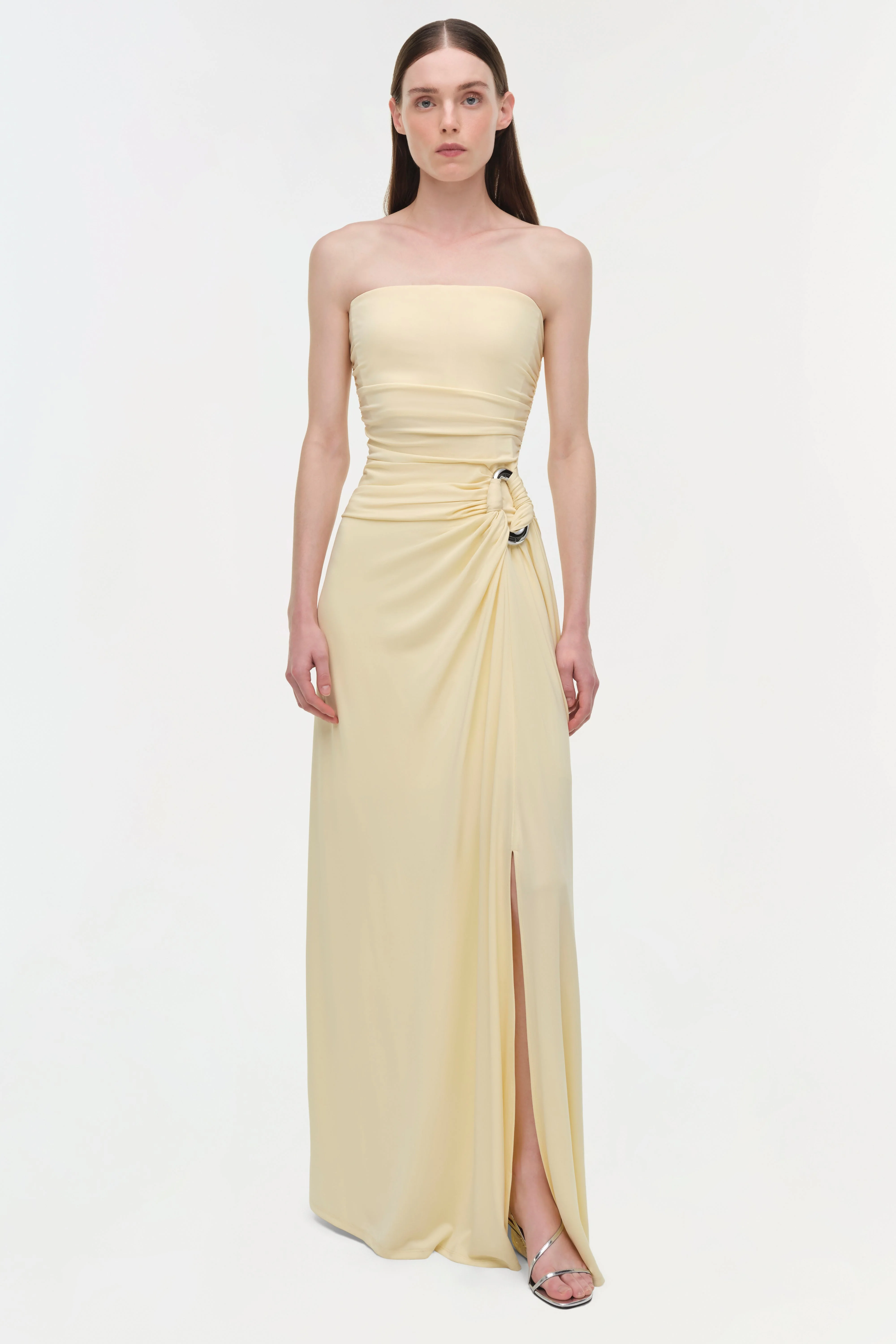 Womens | Emma Draped Jersey Bustier Gown | Buttercream - Image 3