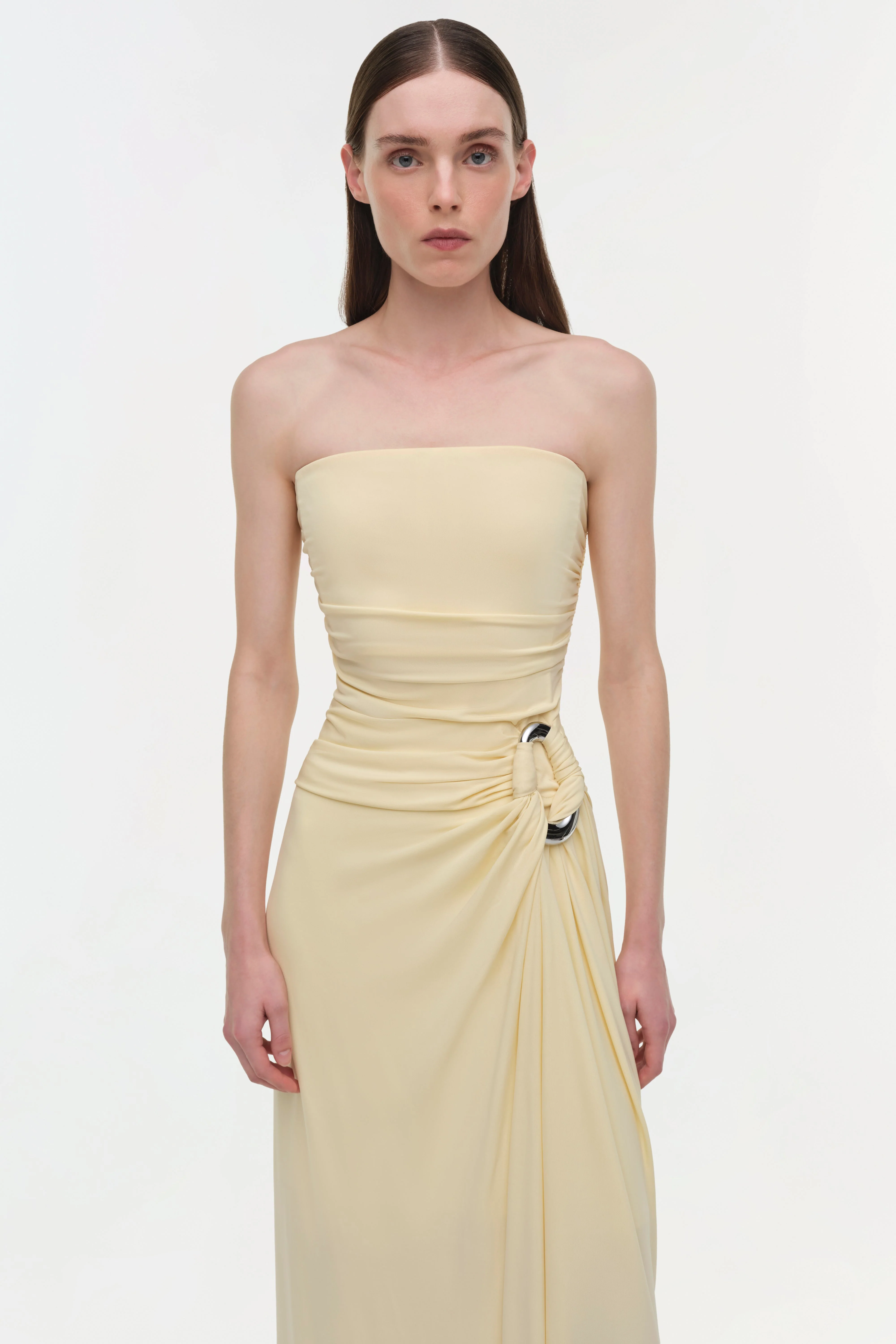Womens | Emma Draped Jersey Bustier Gown | Buttercream - Image 4