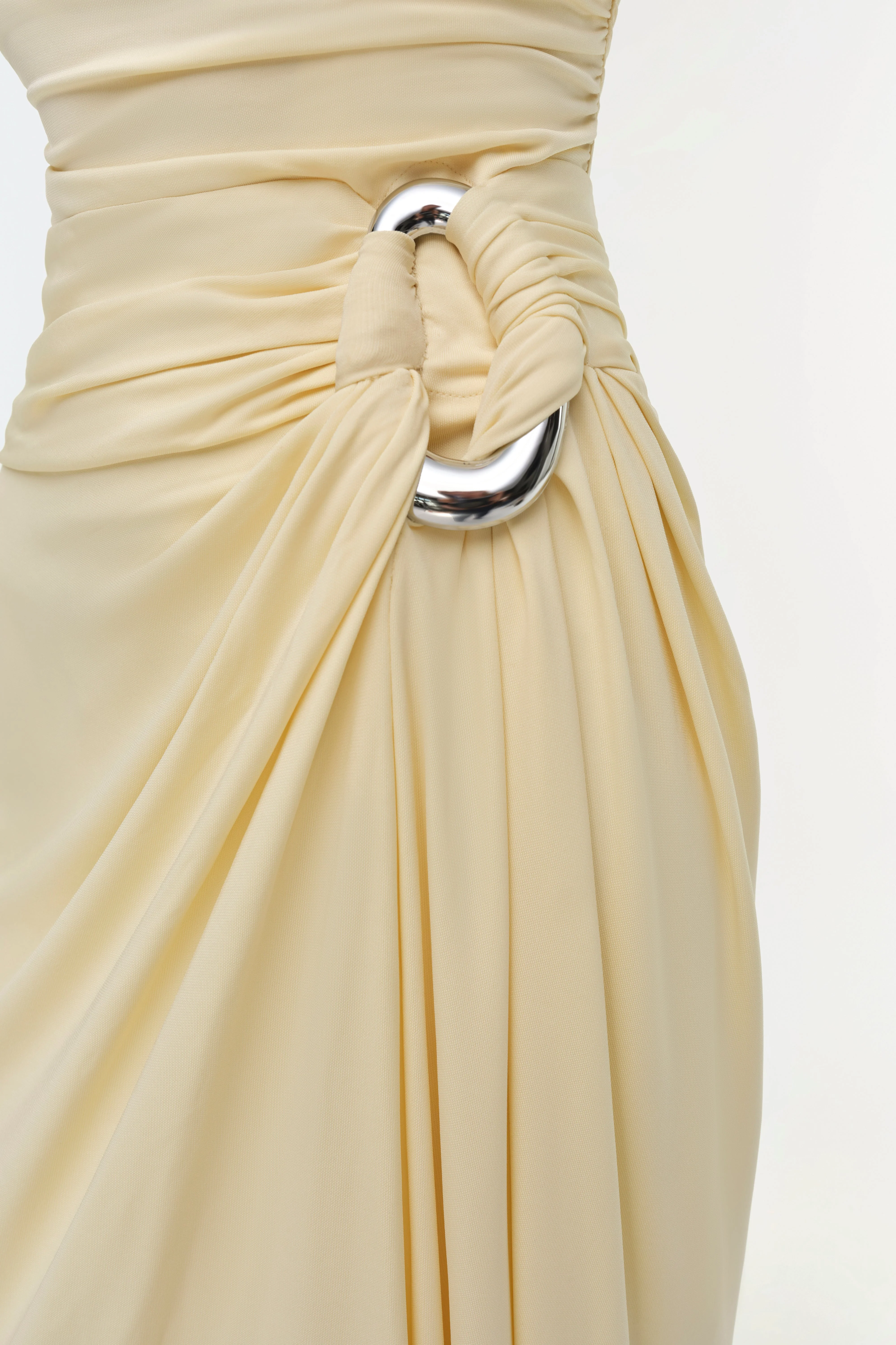 Womens | Emma Draped Jersey Bustier Gown | Buttercream - Image 5