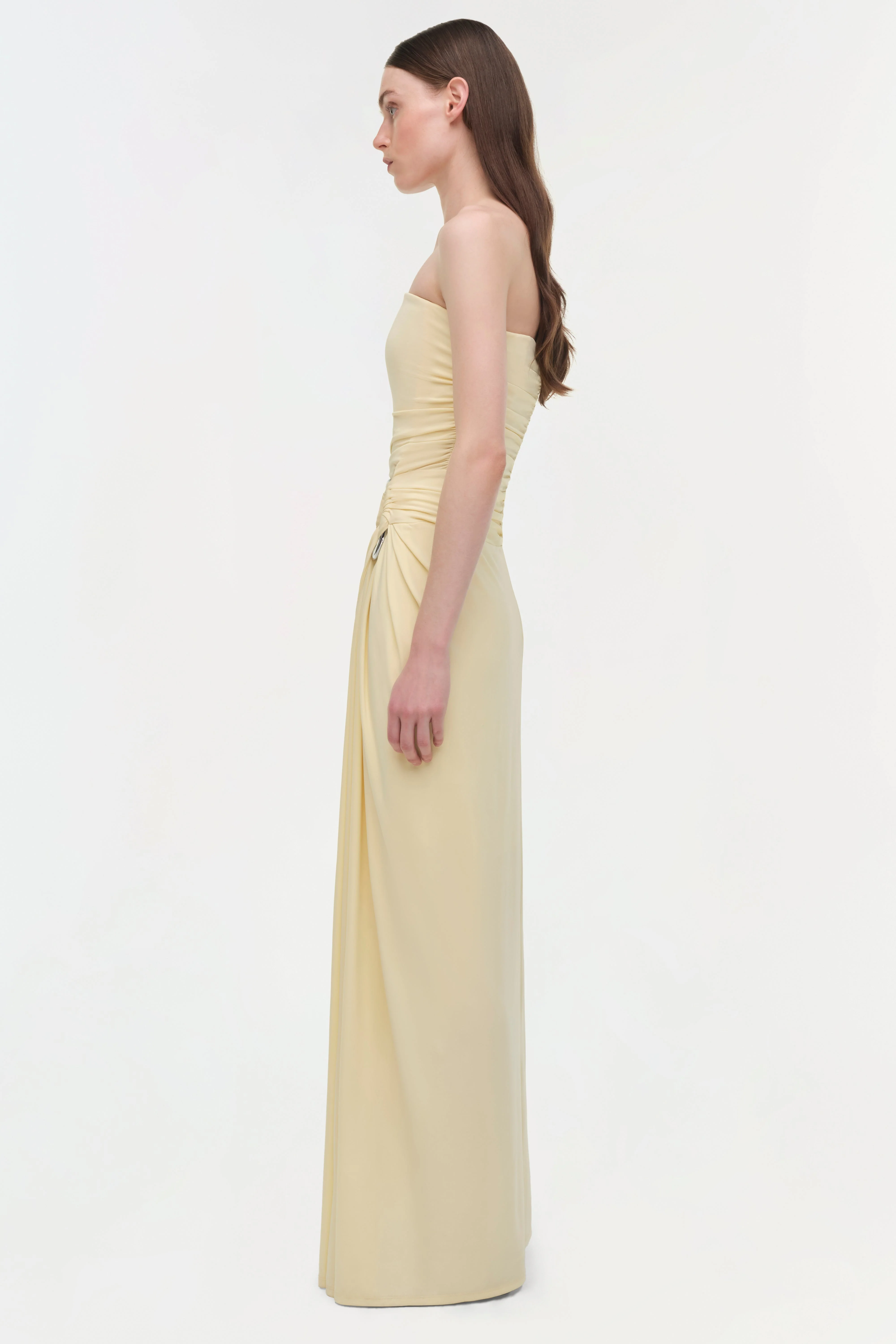 Womens | Emma Draped Jersey Bustier Gown | Buttercream - Image 6
