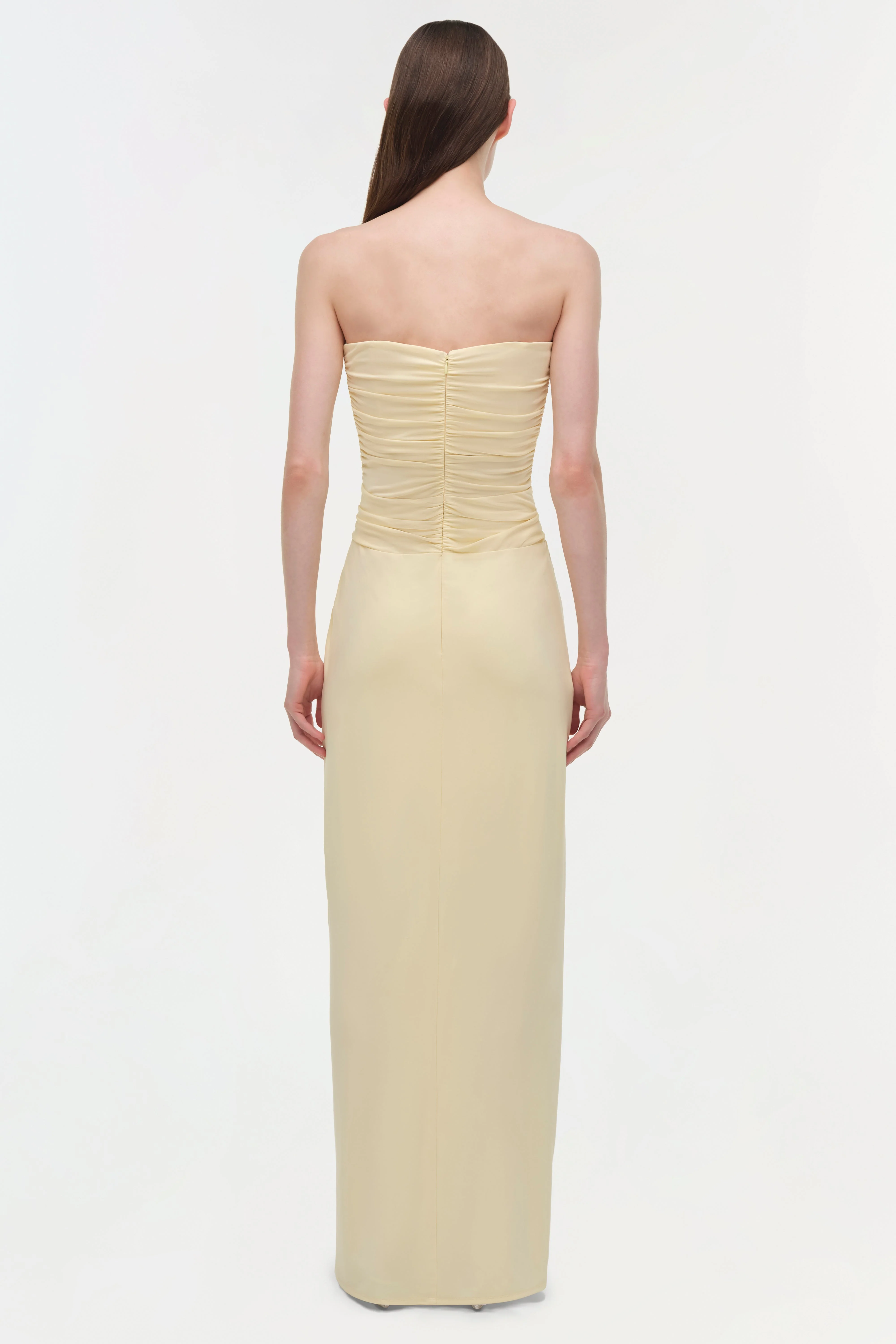 Womens | Emma Draped Jersey Bustier Gown | Buttercream - Image 7