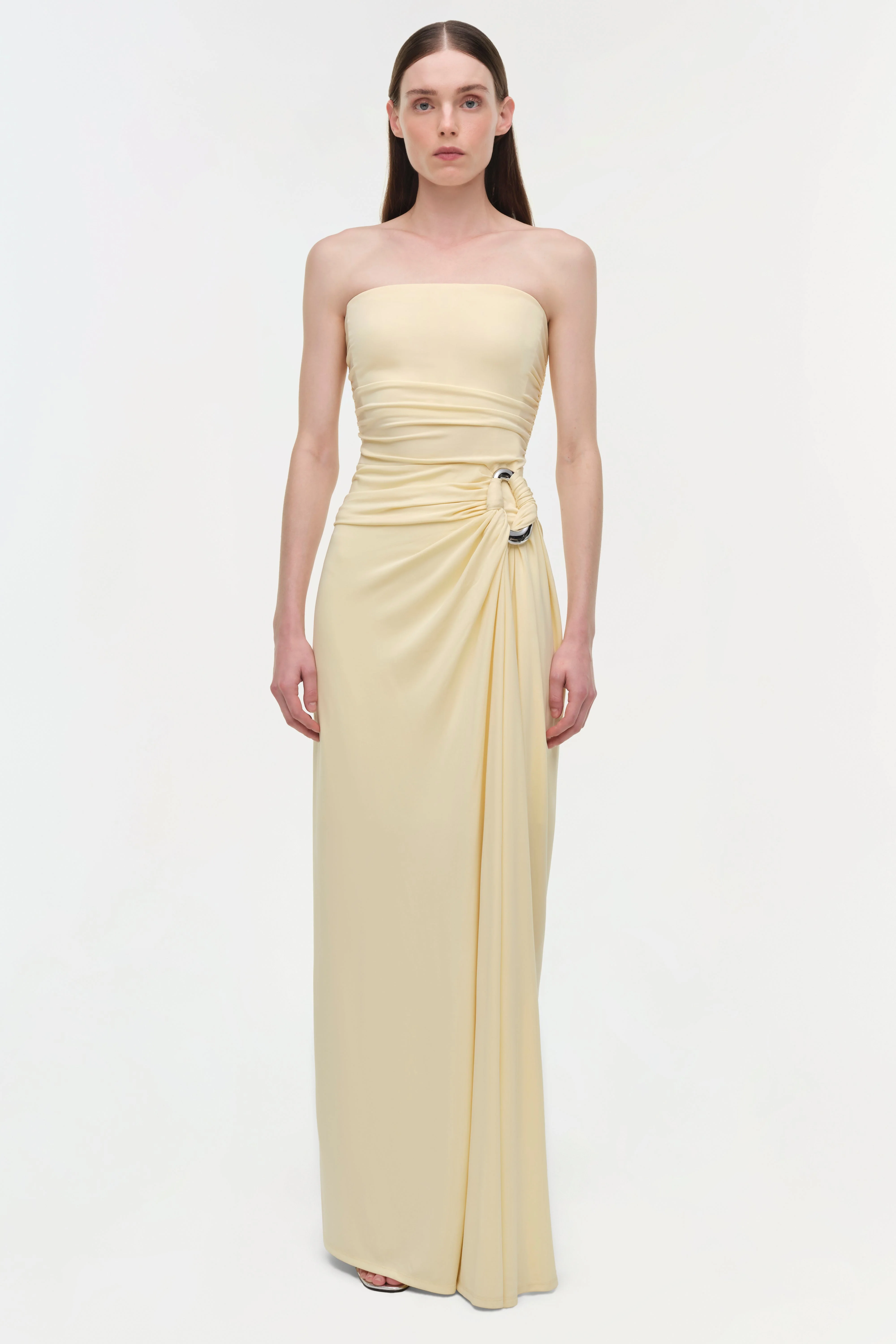 Womens | Emma Draped Jersey Bustier Gown | Buttercream - Image 8